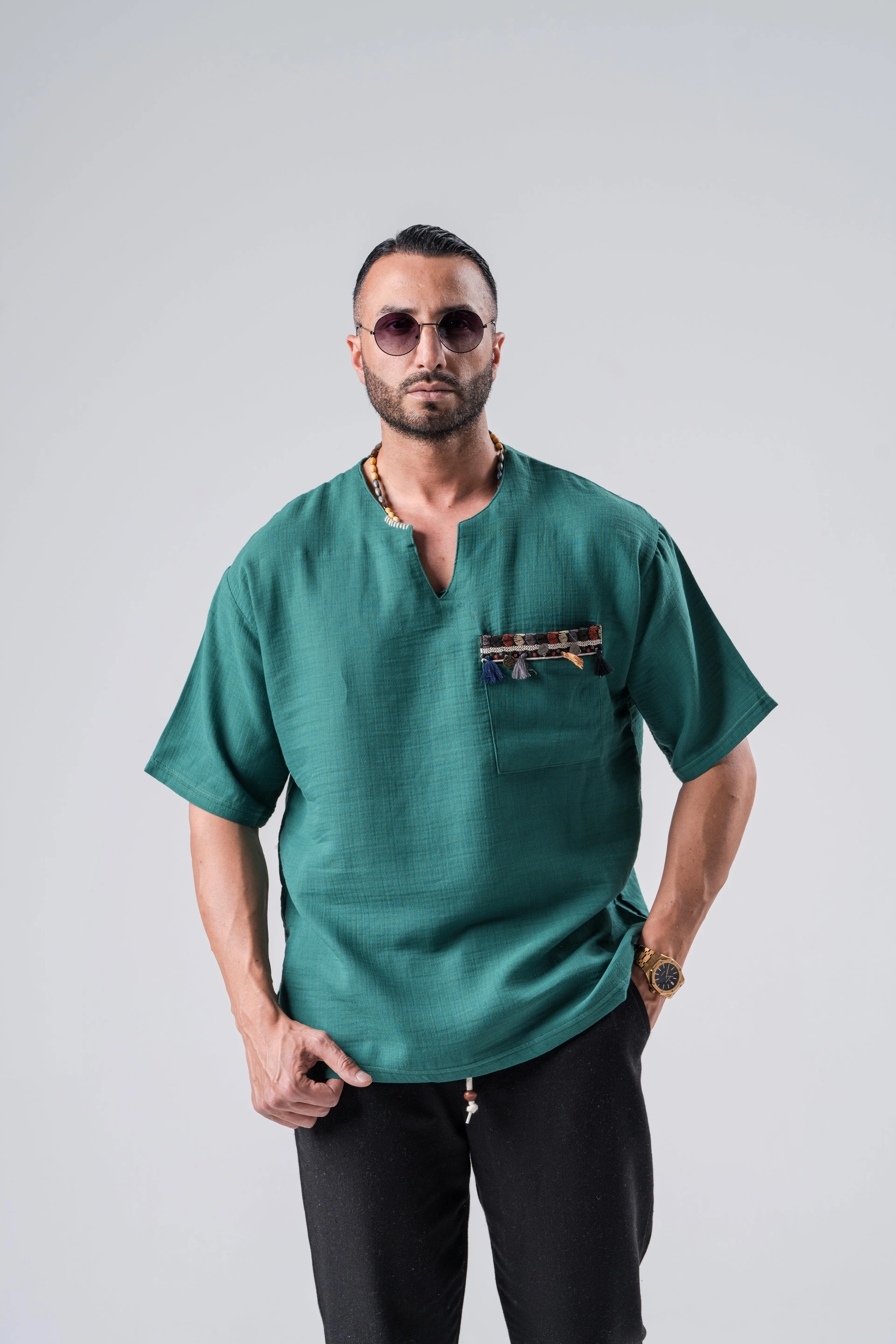 Fluıd Oversize Otantik Cep Detaylı Pamuk KetenTshirt