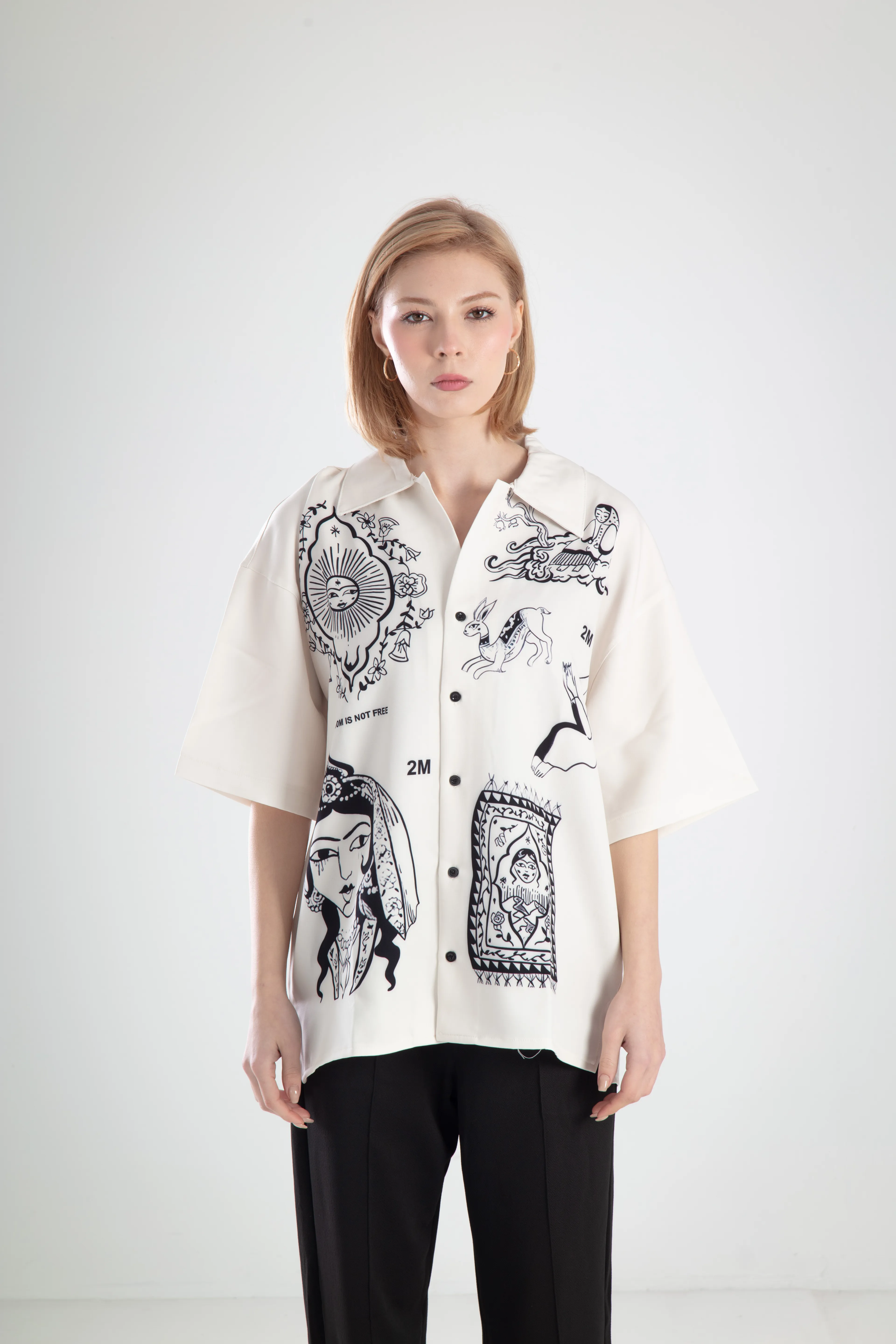 Kadın Oversize Throw Baskılı Gömlek 