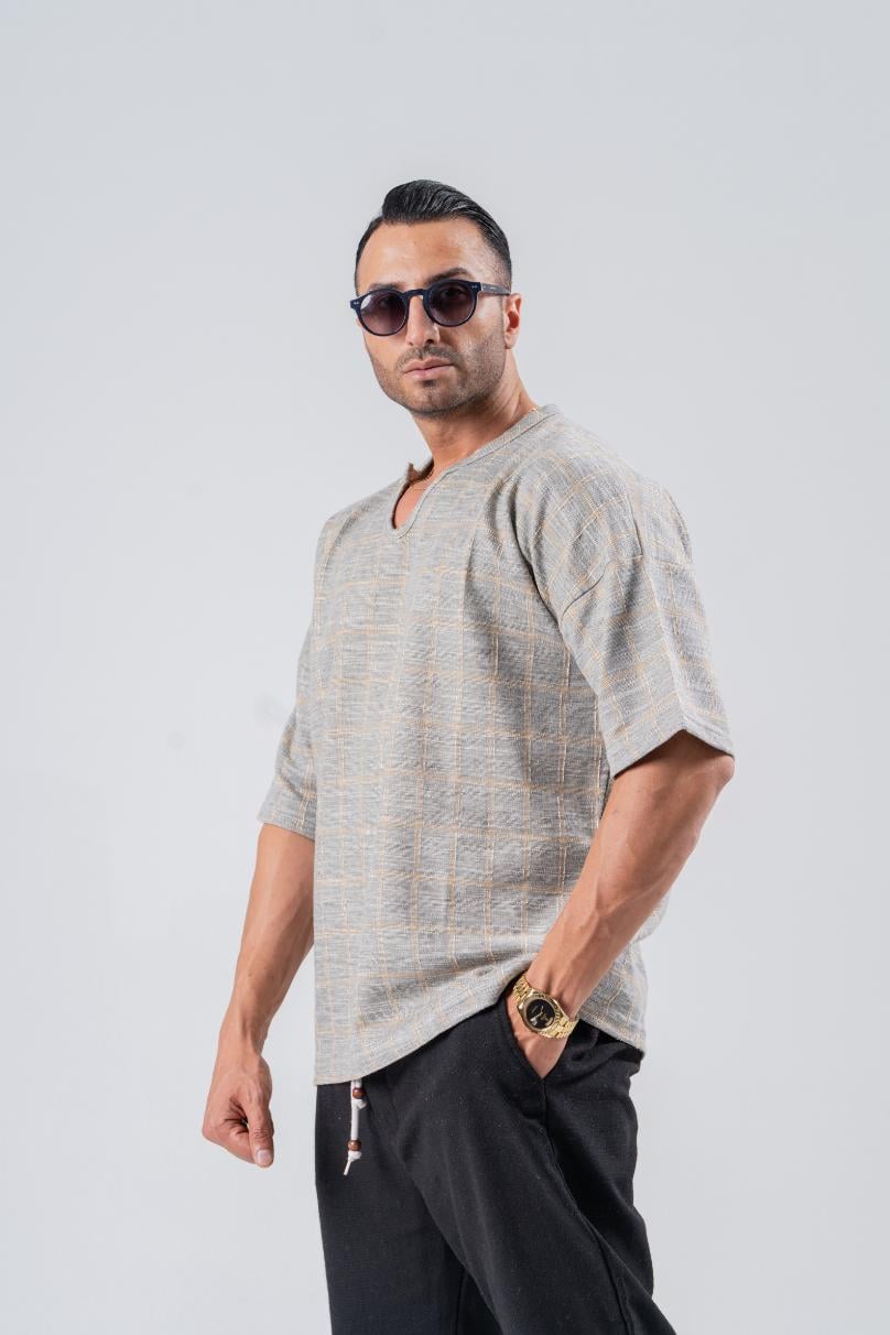 Armut Yaka Desenli Keten Tshirt