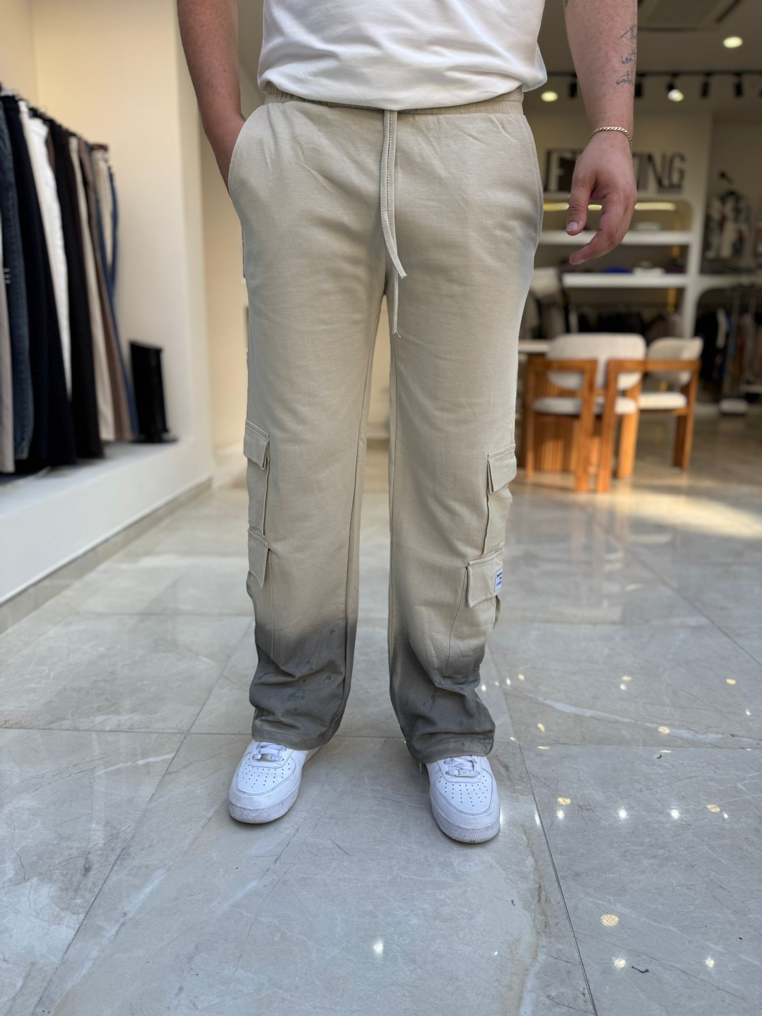 Paçası Boya Detaylı Baggy Pantolon