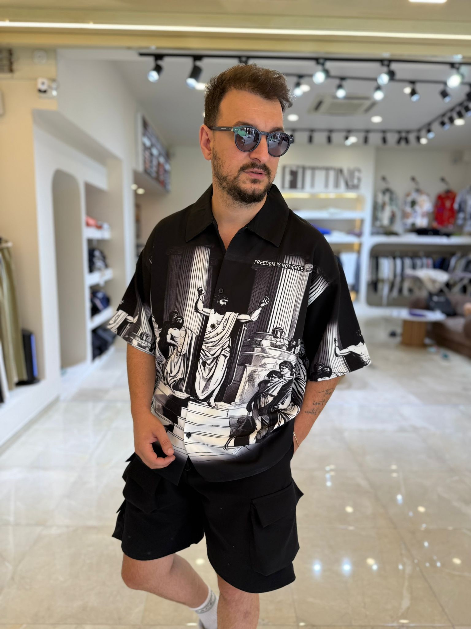 Oversize Rome Senatus Desenli Gömlek