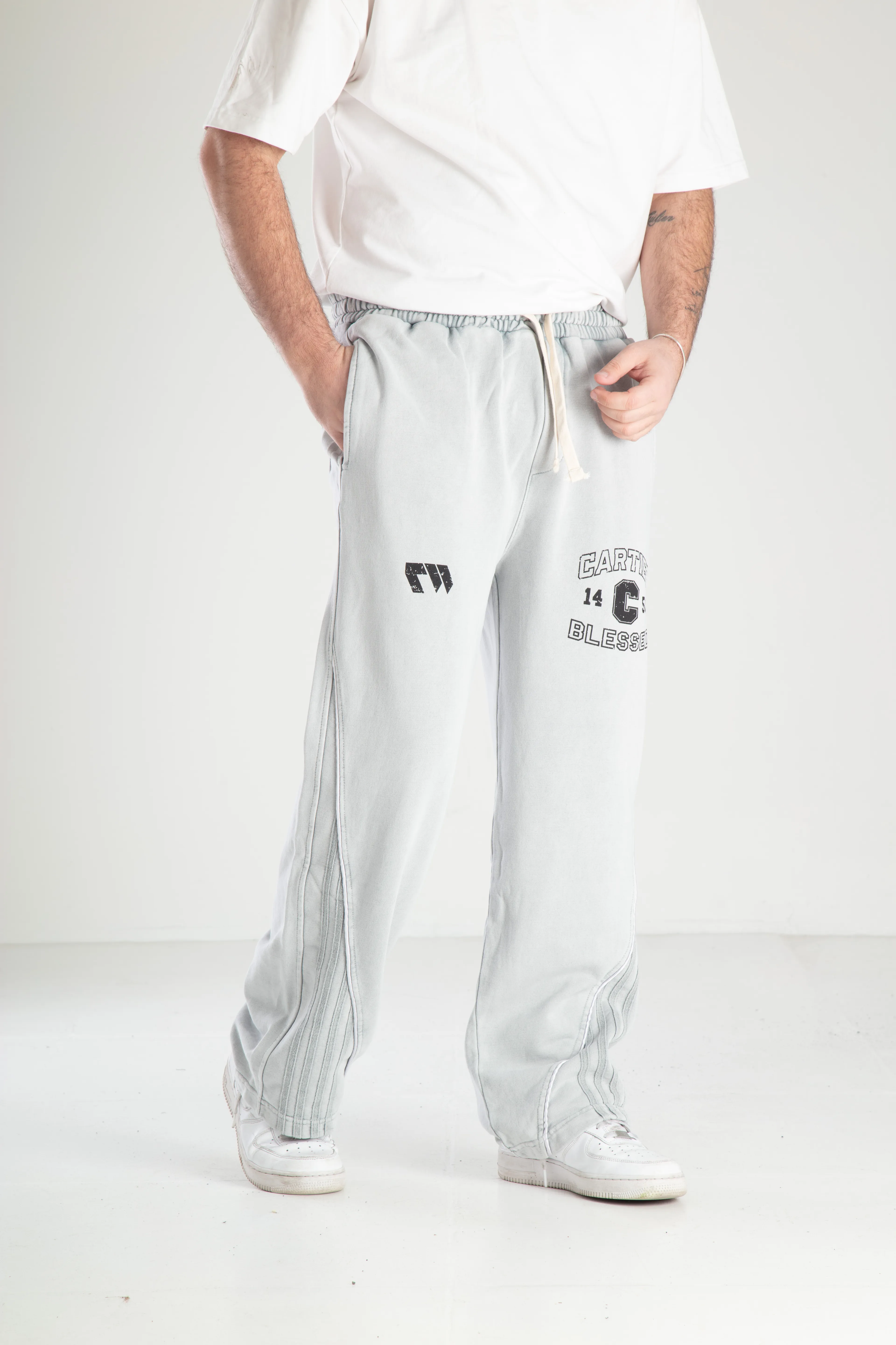 Erkek Paça Detaylı Baggy Eşofman - gri