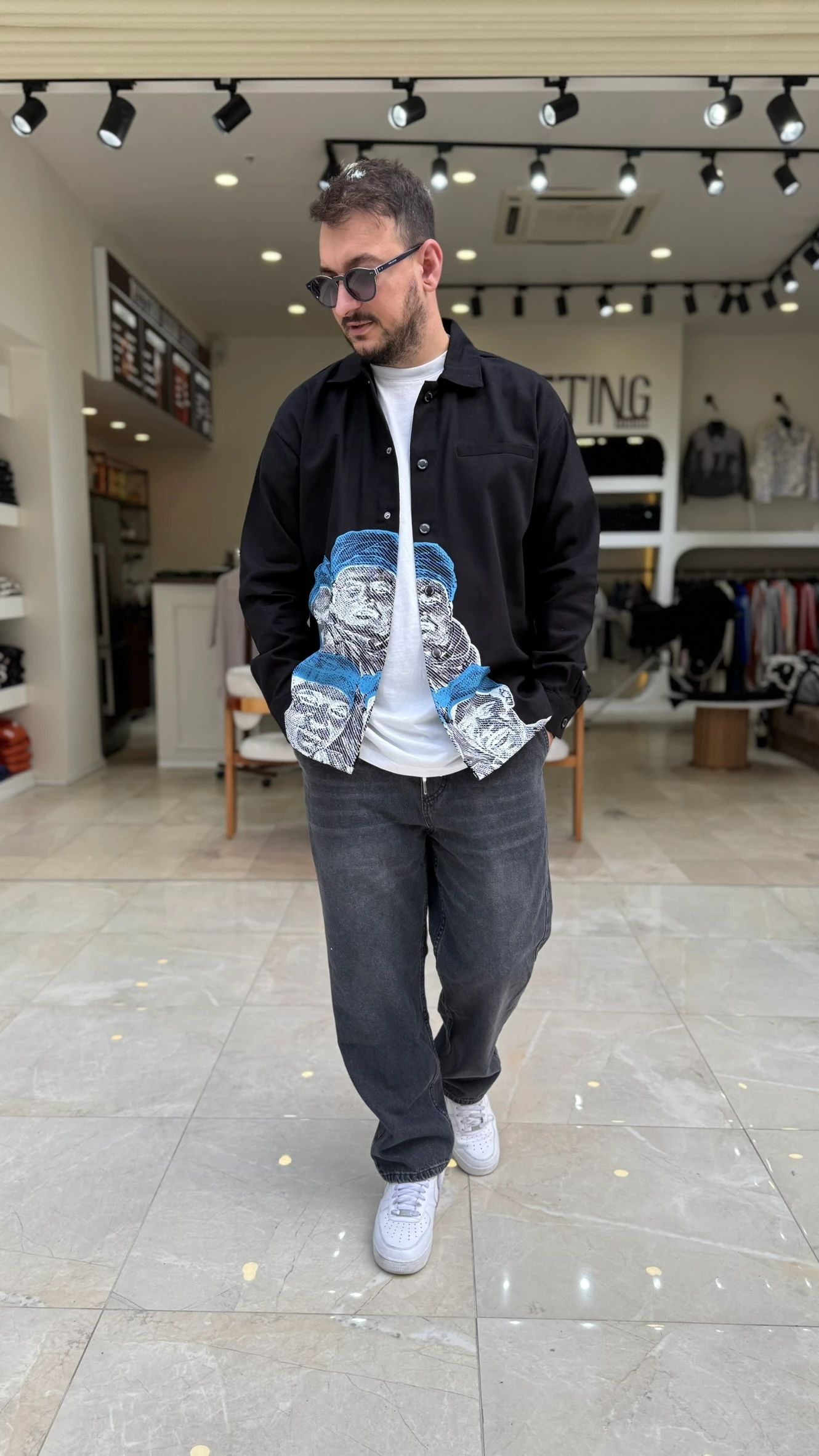 Oversize Baskılı Gömlek Ceket