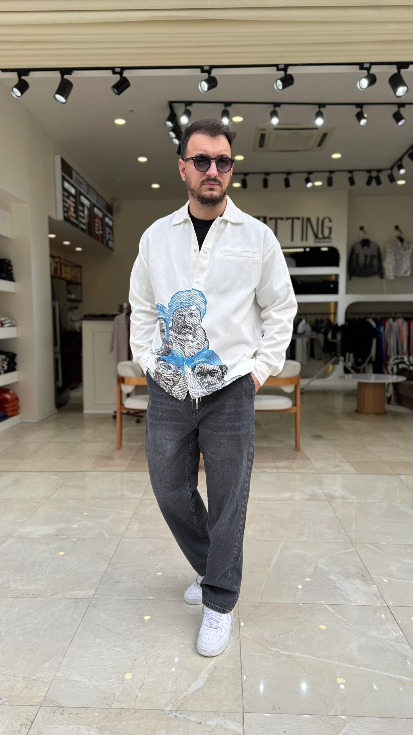 Oversize Baskılı Gömlek Ceket