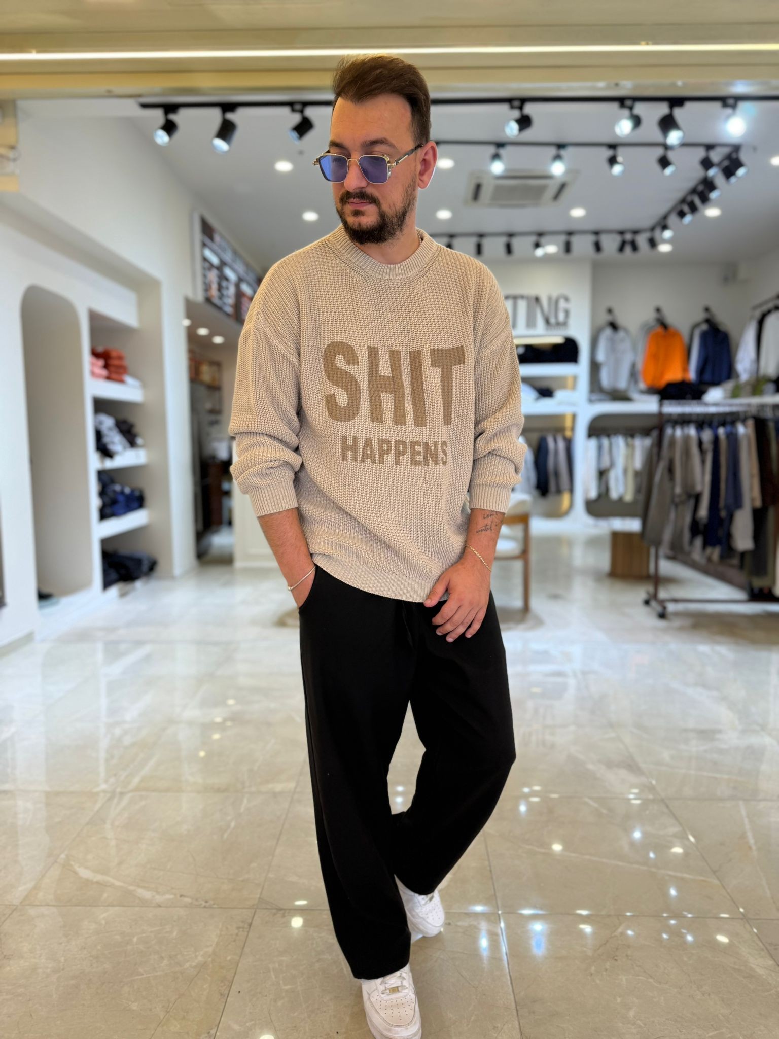 Shit Happens Detaylı Triko Sweat