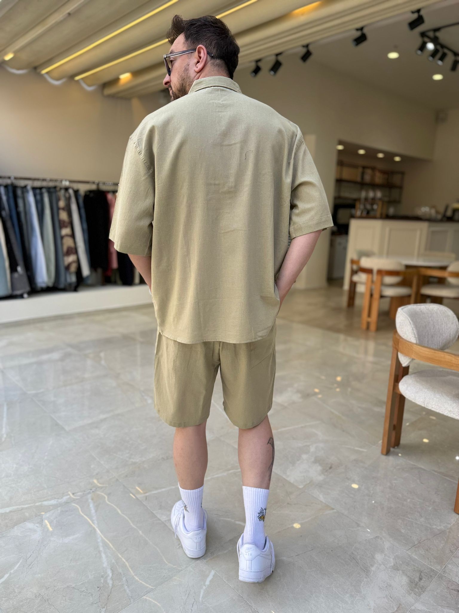 Oversize Keten Şortlu Takım