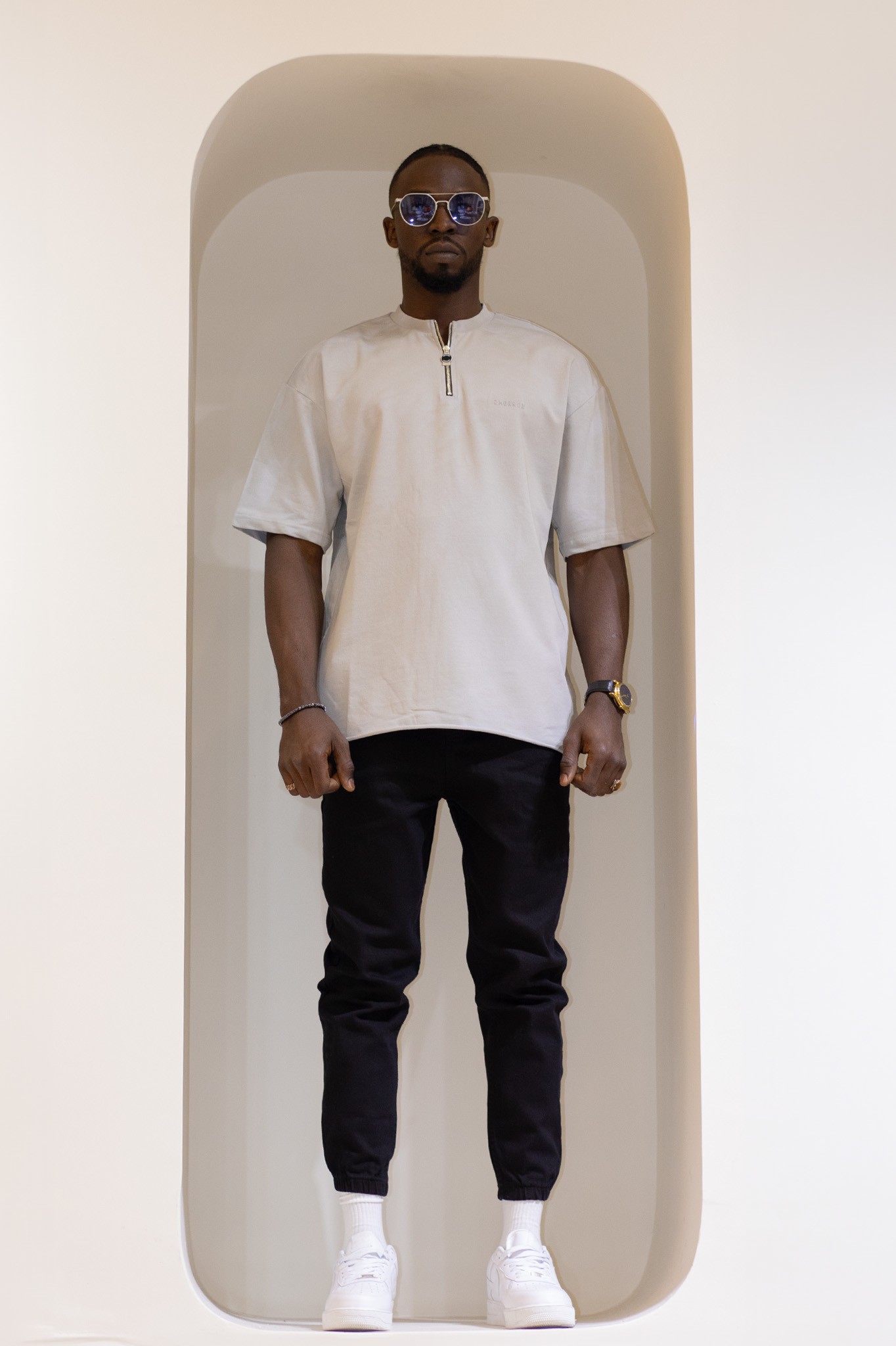 Fermuar Detaylı Bebe Yaka Oversize T-Shirt