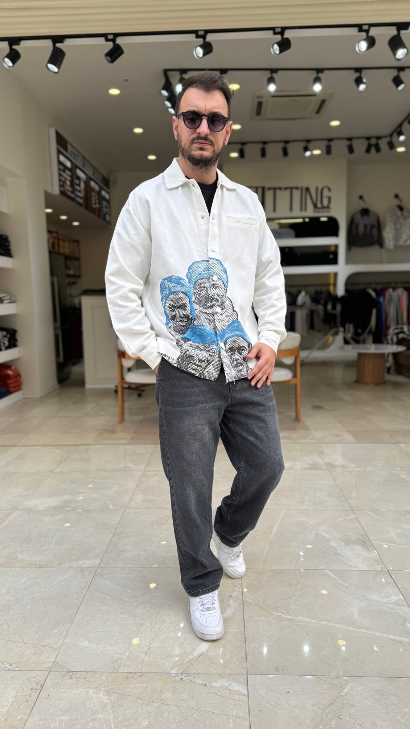 Oversize Baskılı Gömlek Ceket