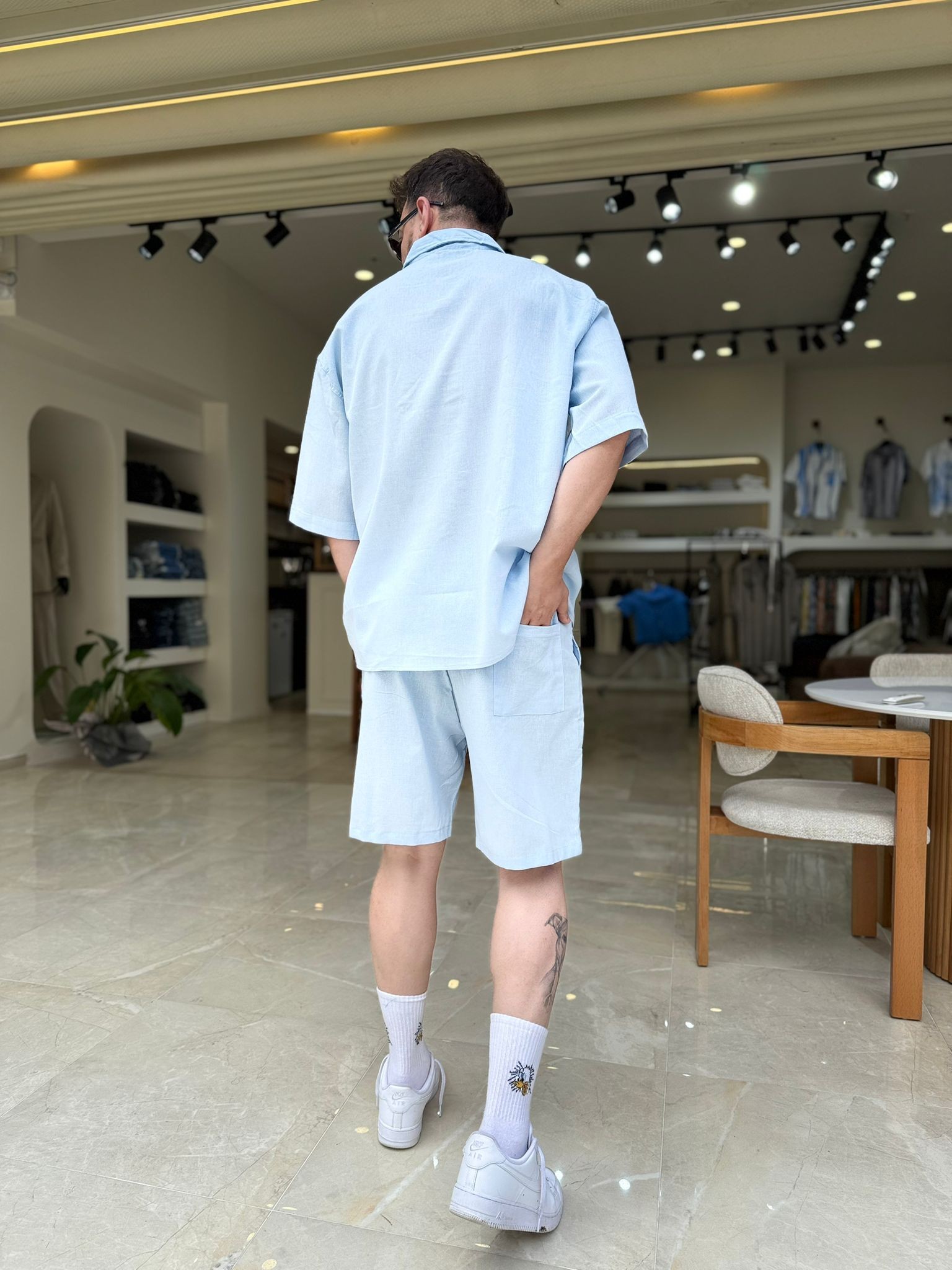 Oversize Keten Şortlu Takım