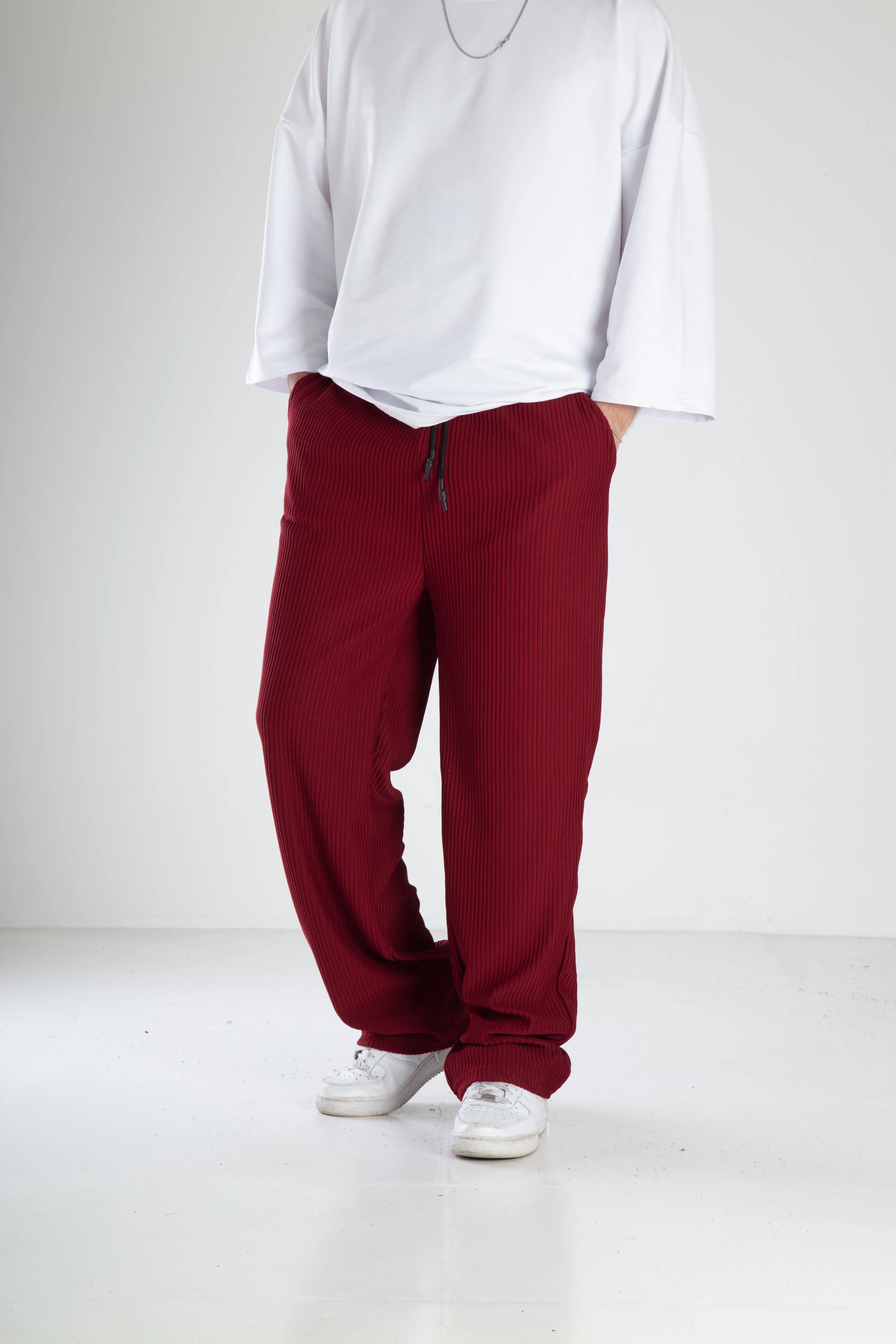 Fitilli Kumaş Baggy Eşofman - bordo