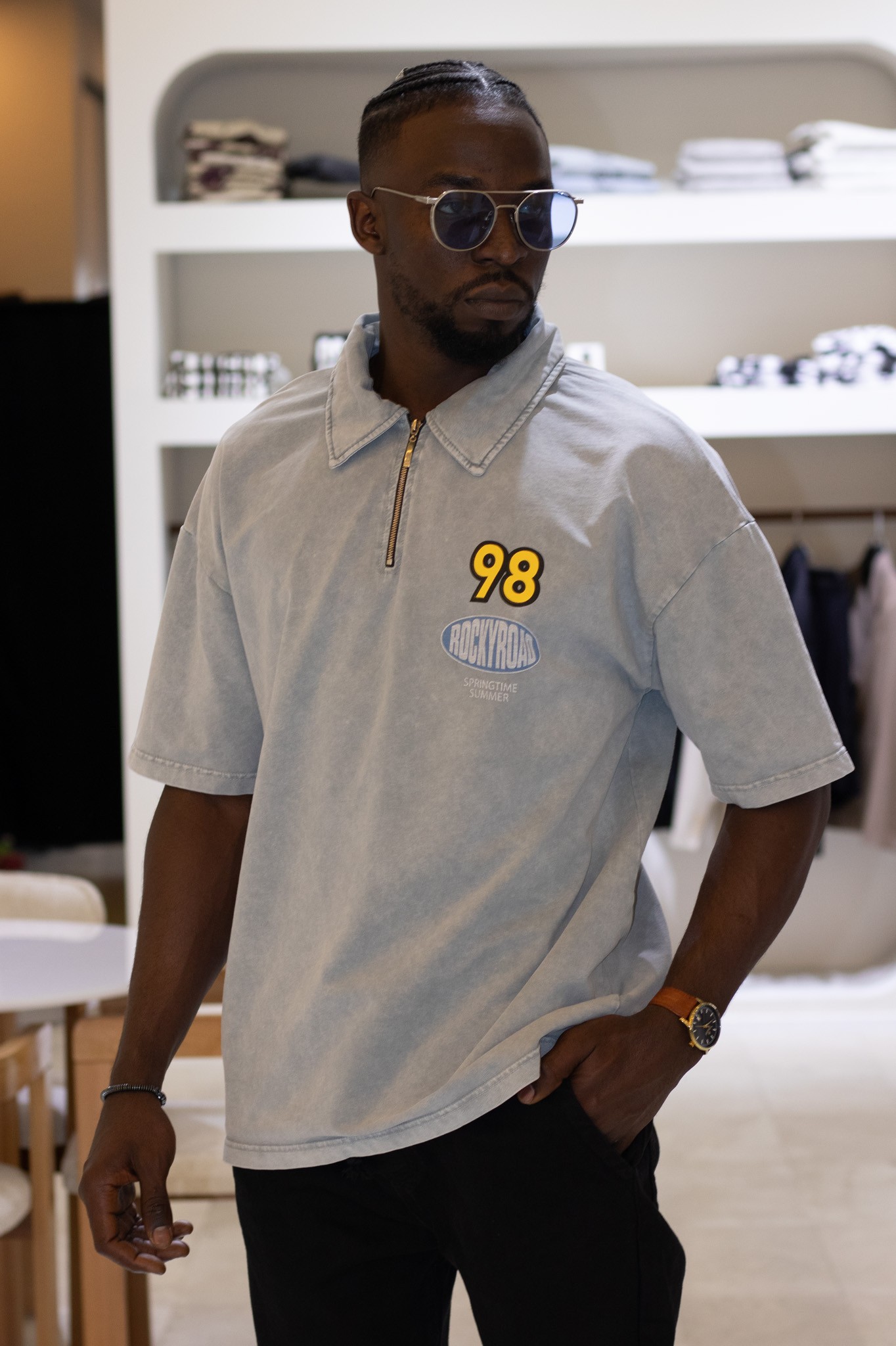 Polo Yaka Fermuarlı Baskılı Tshirt