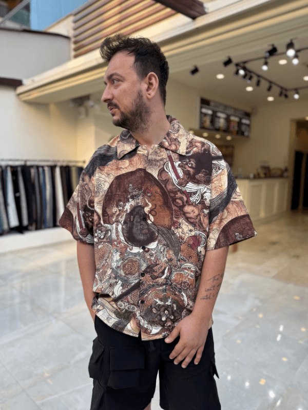 Oversize Desenli Gömlek