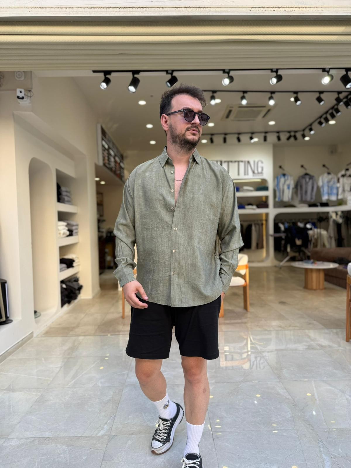 Oversize Rahat Kalıp Keten Gömlek