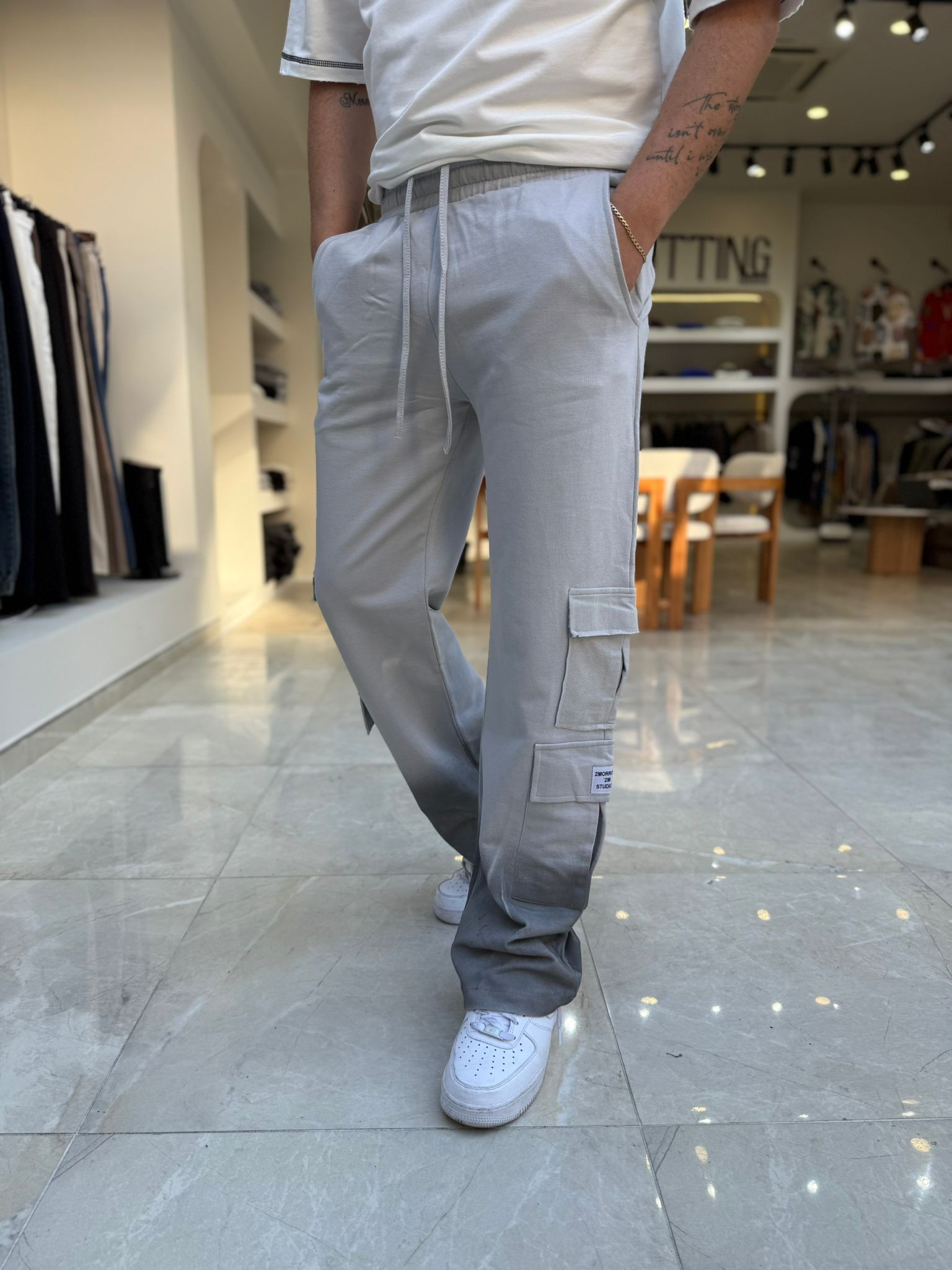 Paçası Boya Detaylı Baggy Pantolon