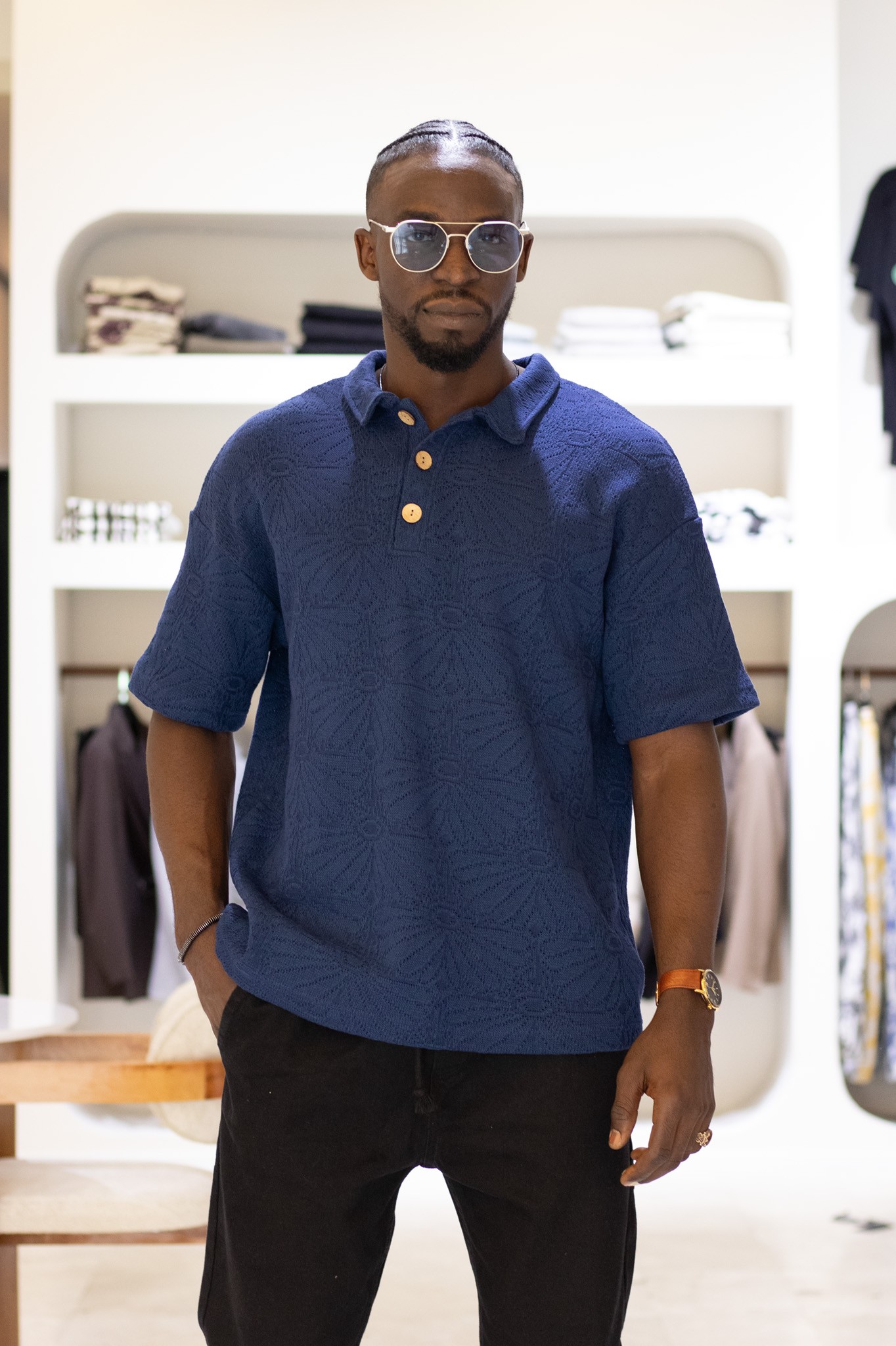 Polo Yaka Çiçek Desenli Triko Tshirt