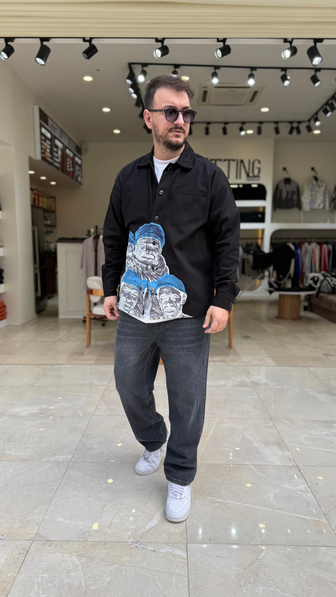 Oversize Baskılı Gömlek Ceket