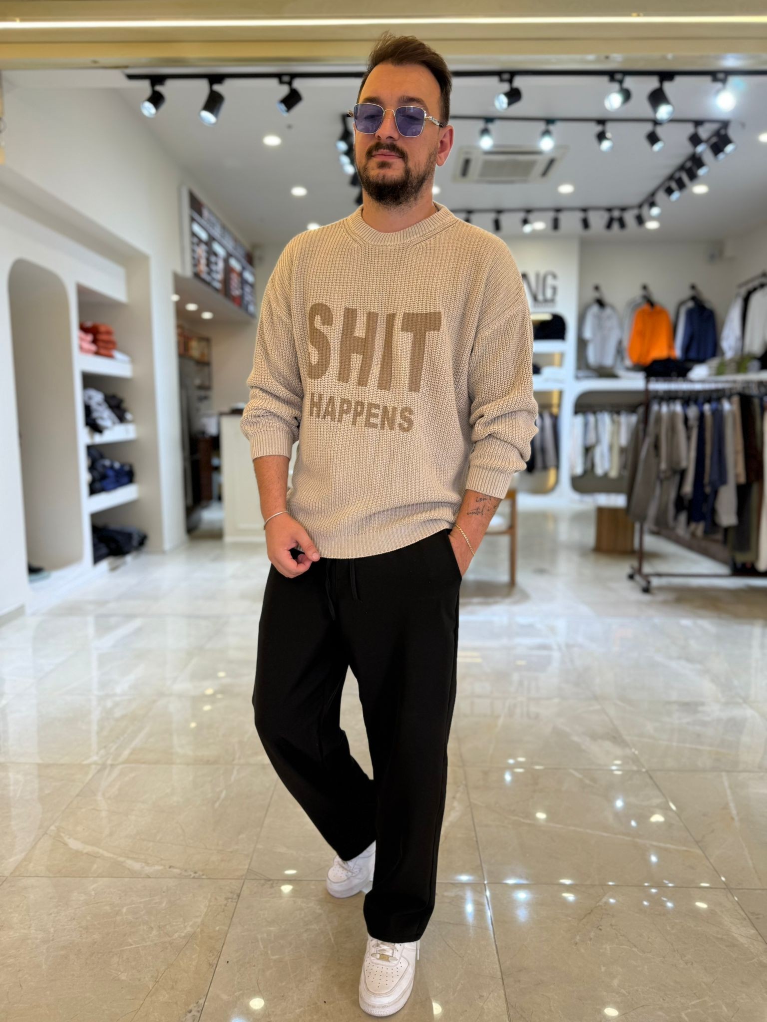 Shit Happens Detaylı Triko Sweat