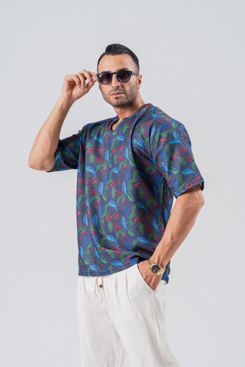 Armut Yaka Desenli Keten Tshirt