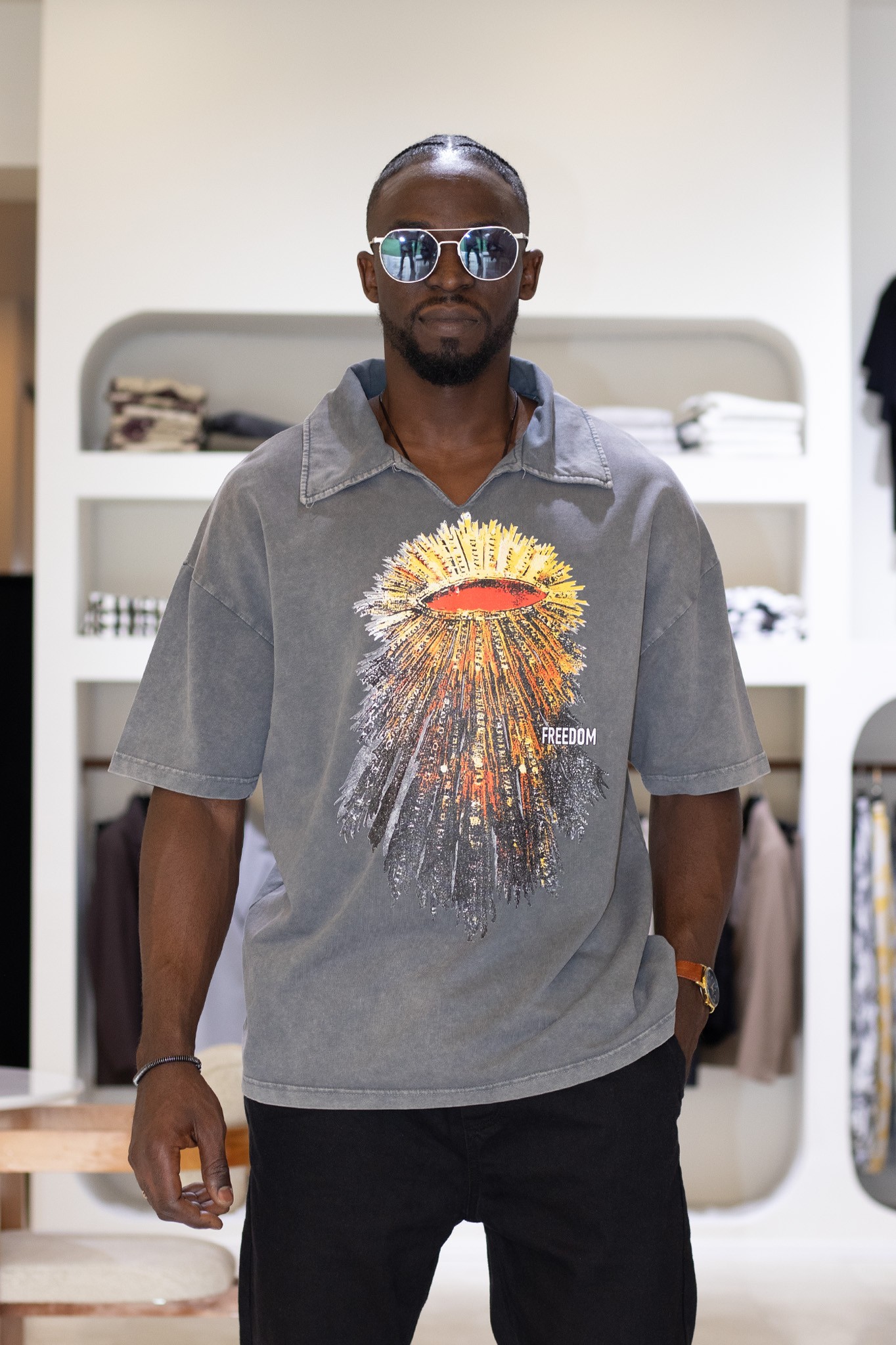 Apaç Yaka Baskılı Oversize T-Shirt