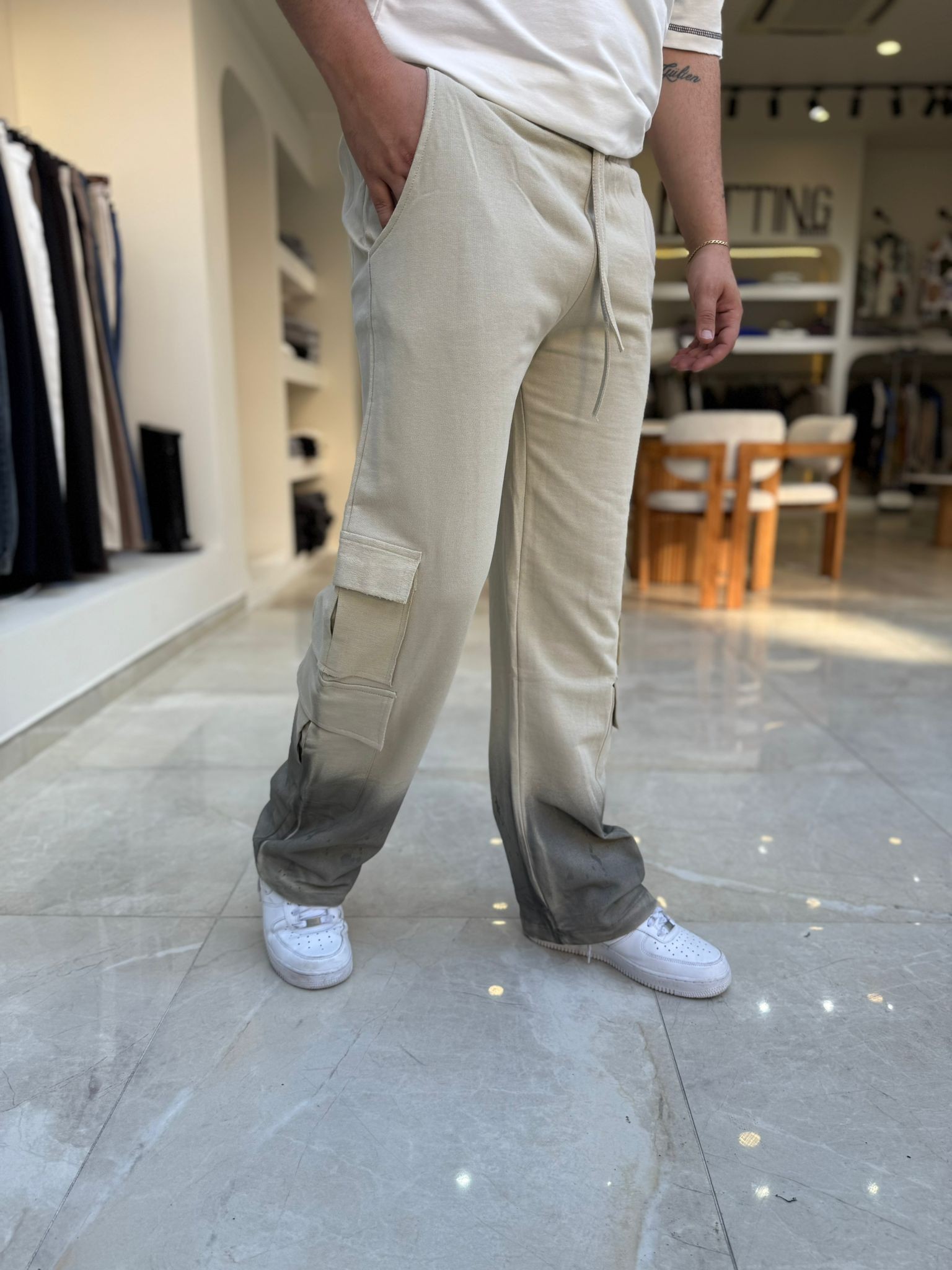 Paçası Boya Detaylı Baggy Pantolon
