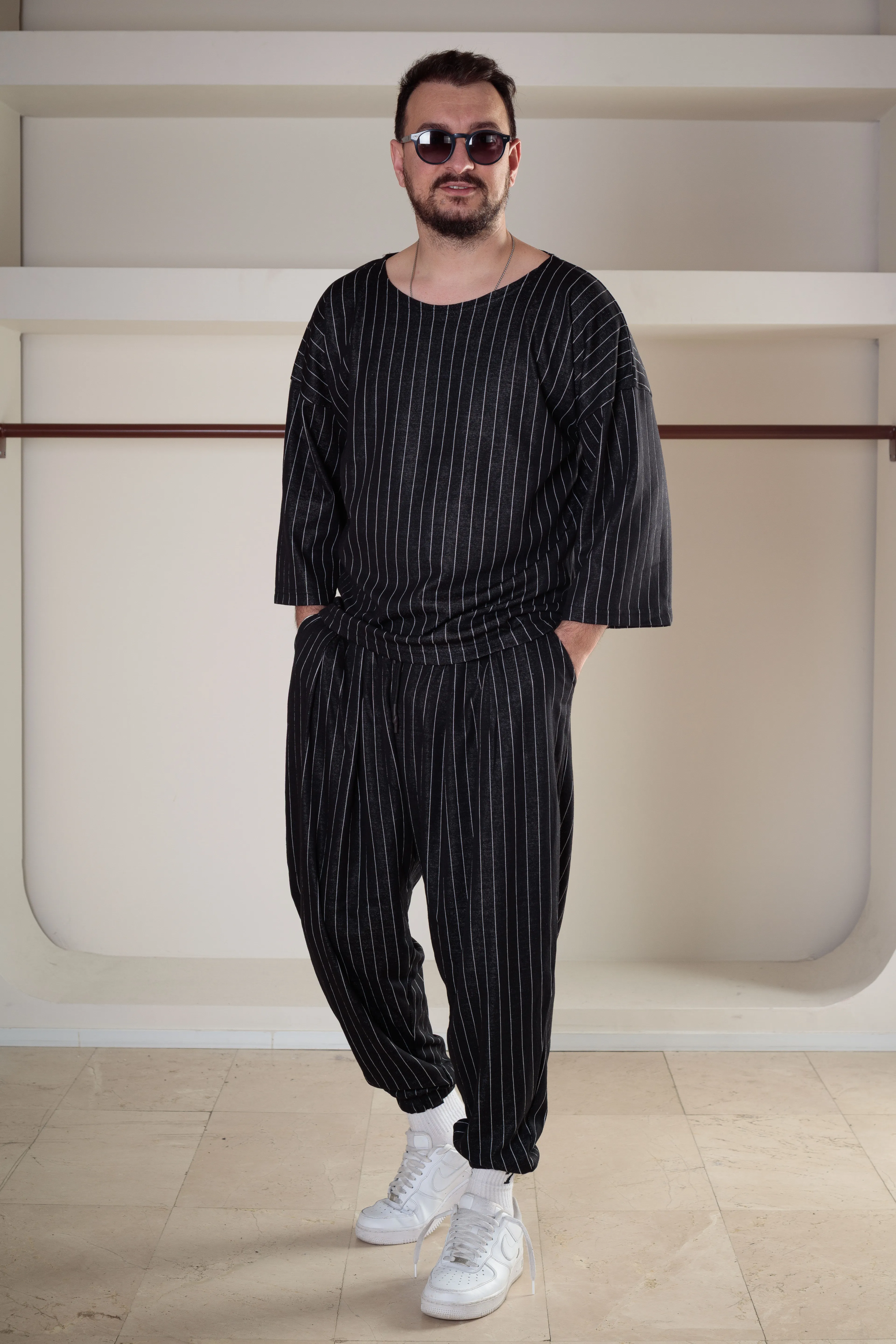 Çizgi Desenli Şalvar Takım