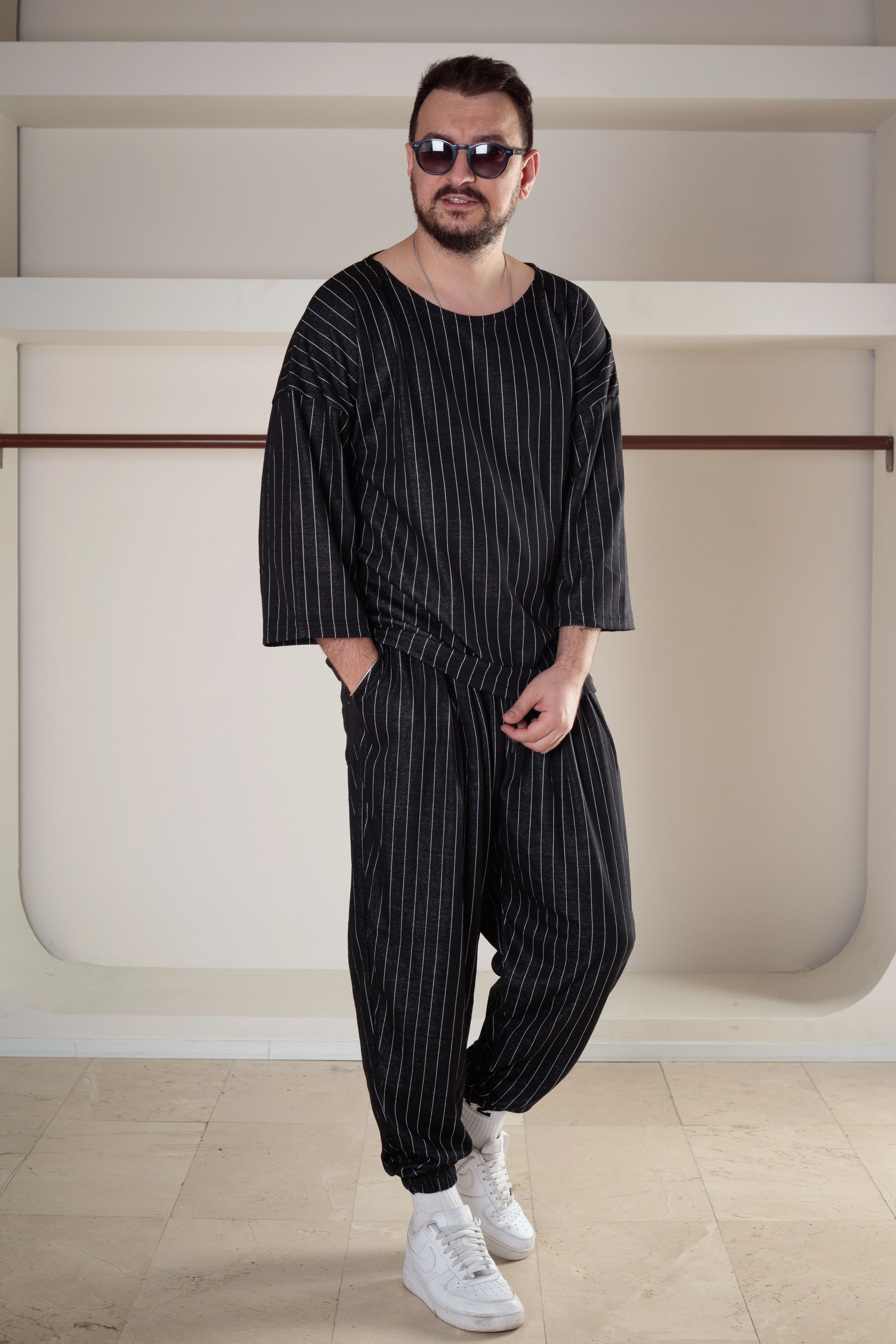 Çizgi Desenli Şalvar Takım