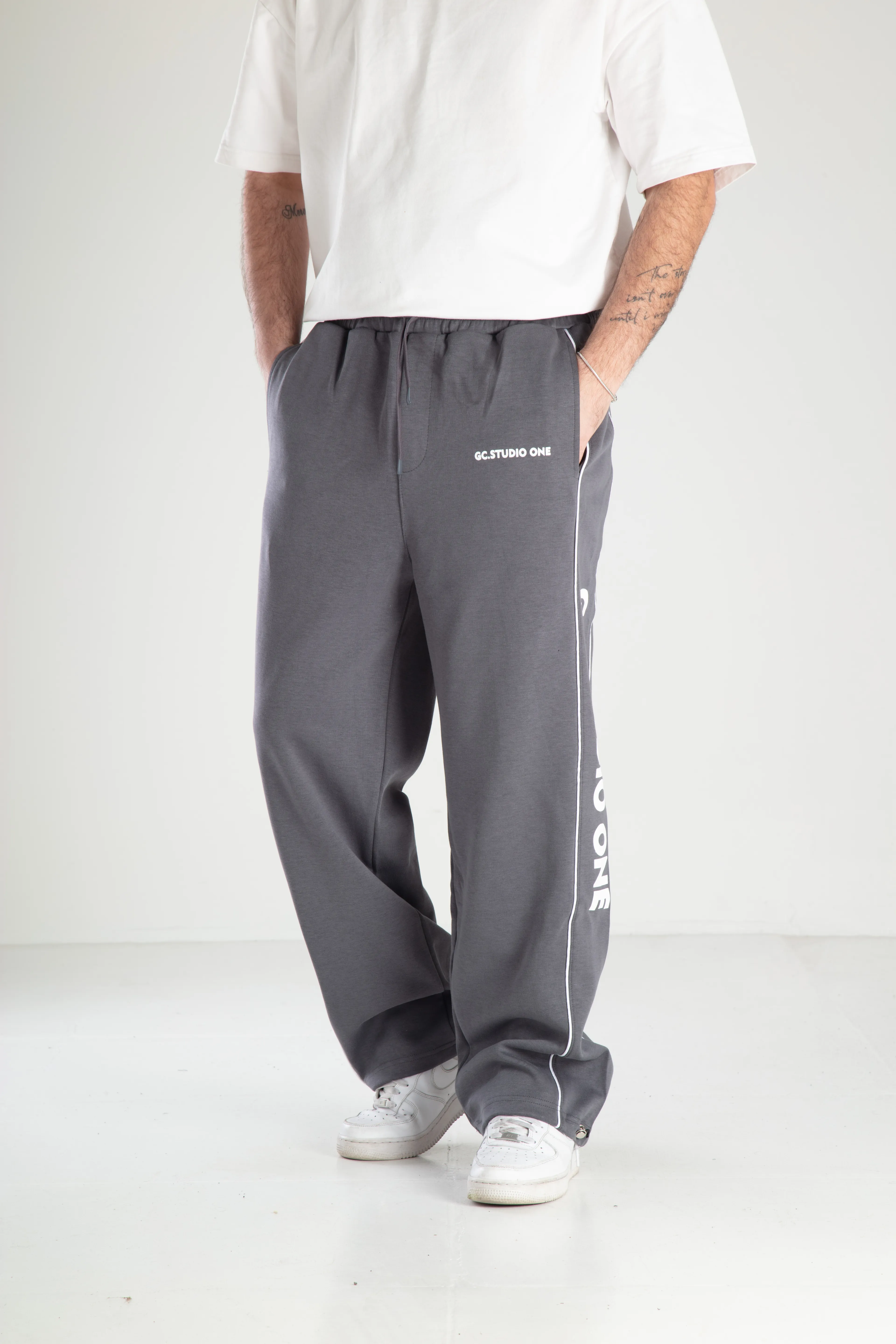 Erkek Paça Ayar Halkalı Baskılı Baggy Eşofman - antrasi̇t