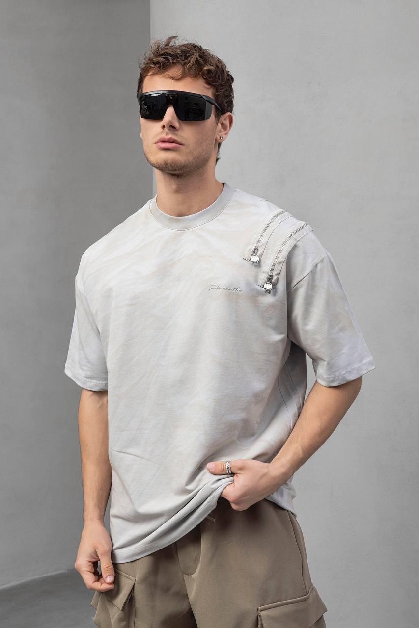 Oversize Omzu Fermuar Detaylı Tshirt