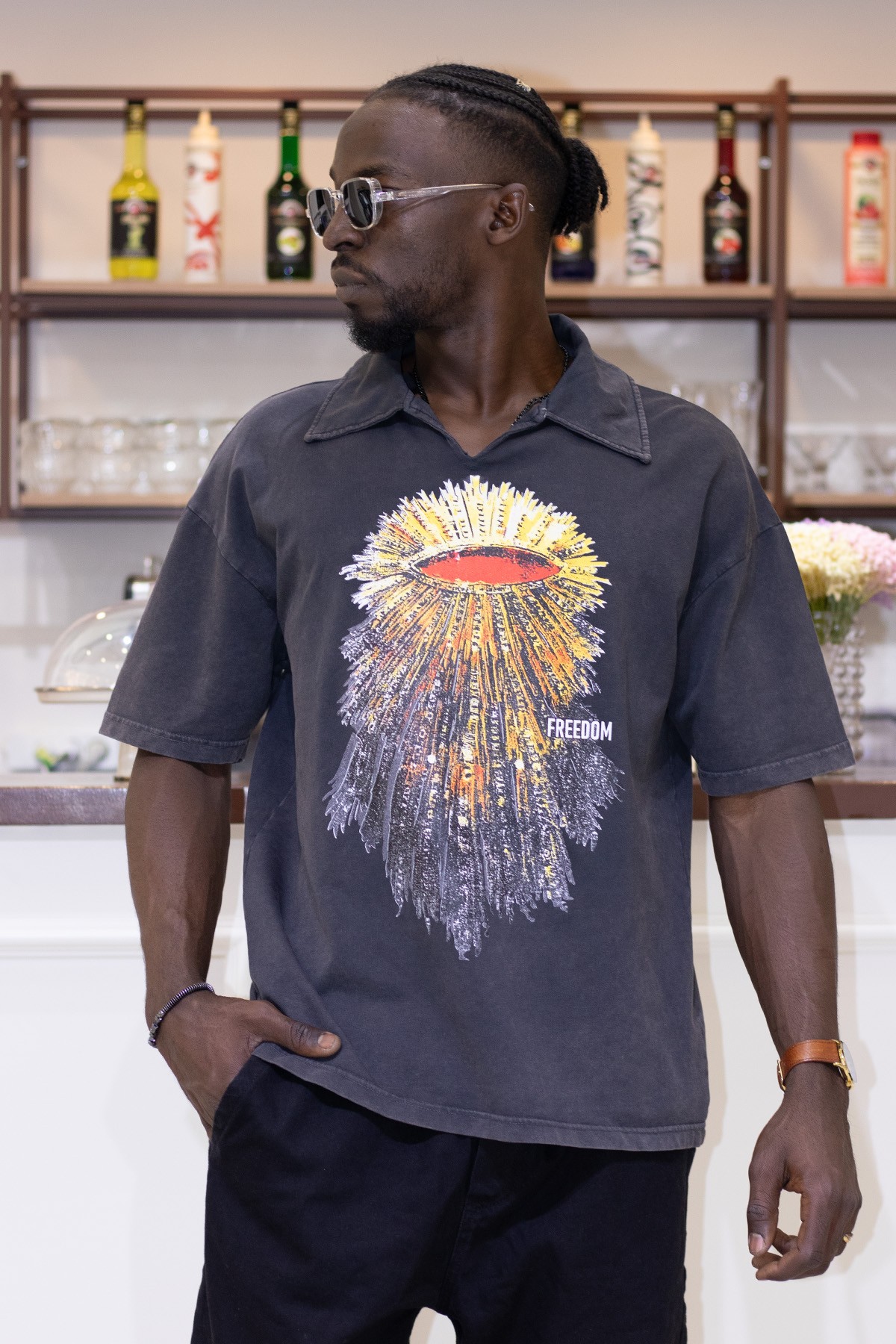 Apaç Yaka Baskılı Oversize T-Shirt