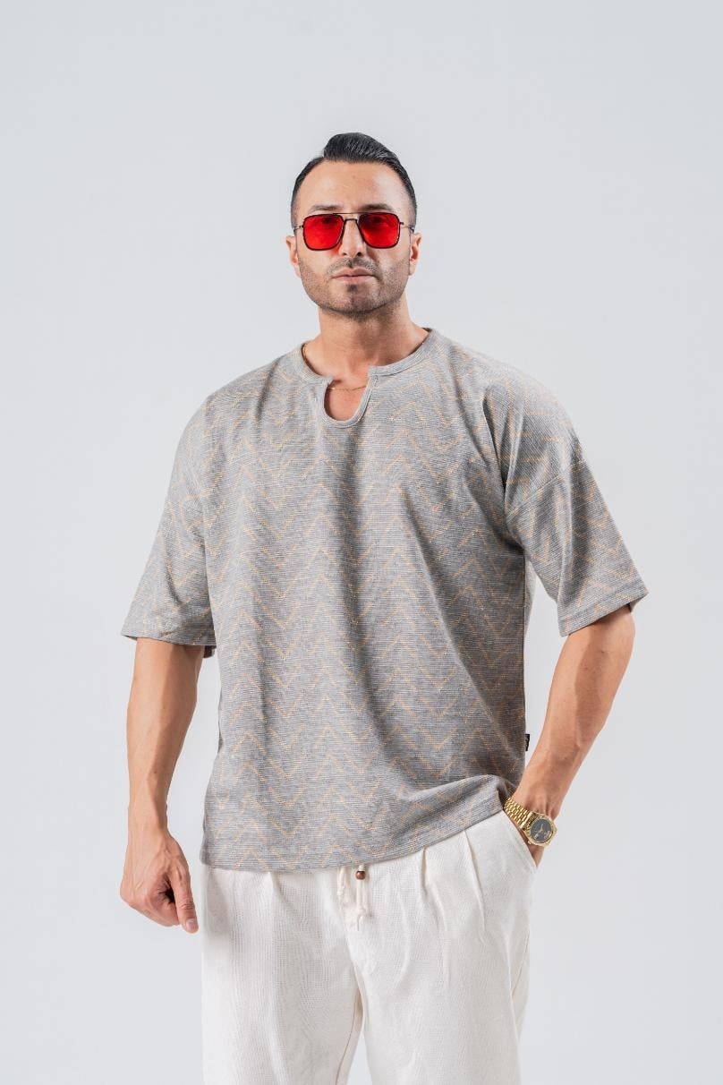 Armut Yaka Desenli Keten Tshirt