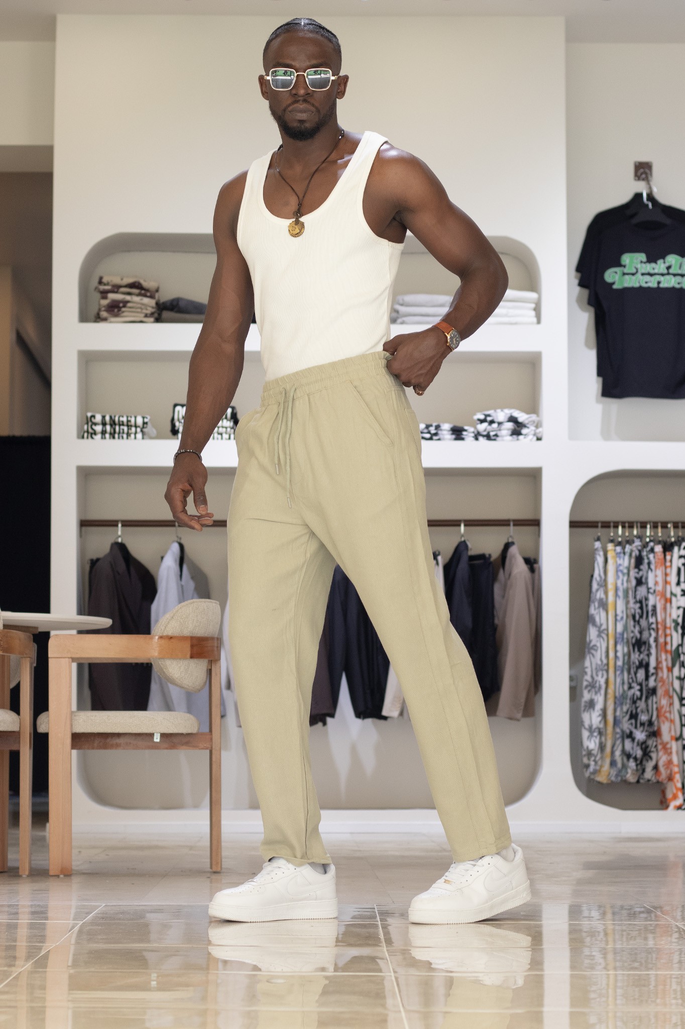 Keten Beli Lastikli Pantolon
