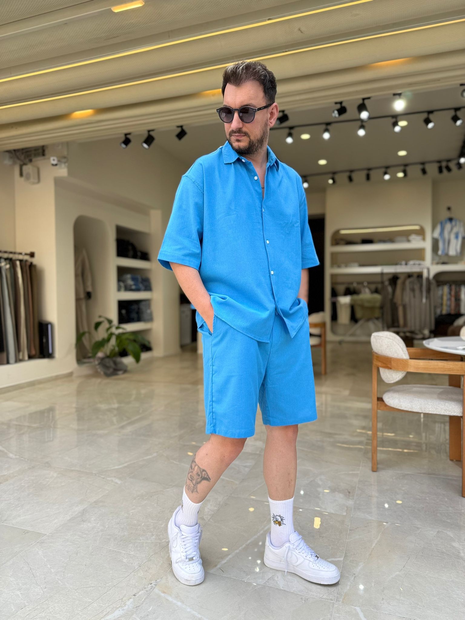 Oversize Keten Şortlu Takım