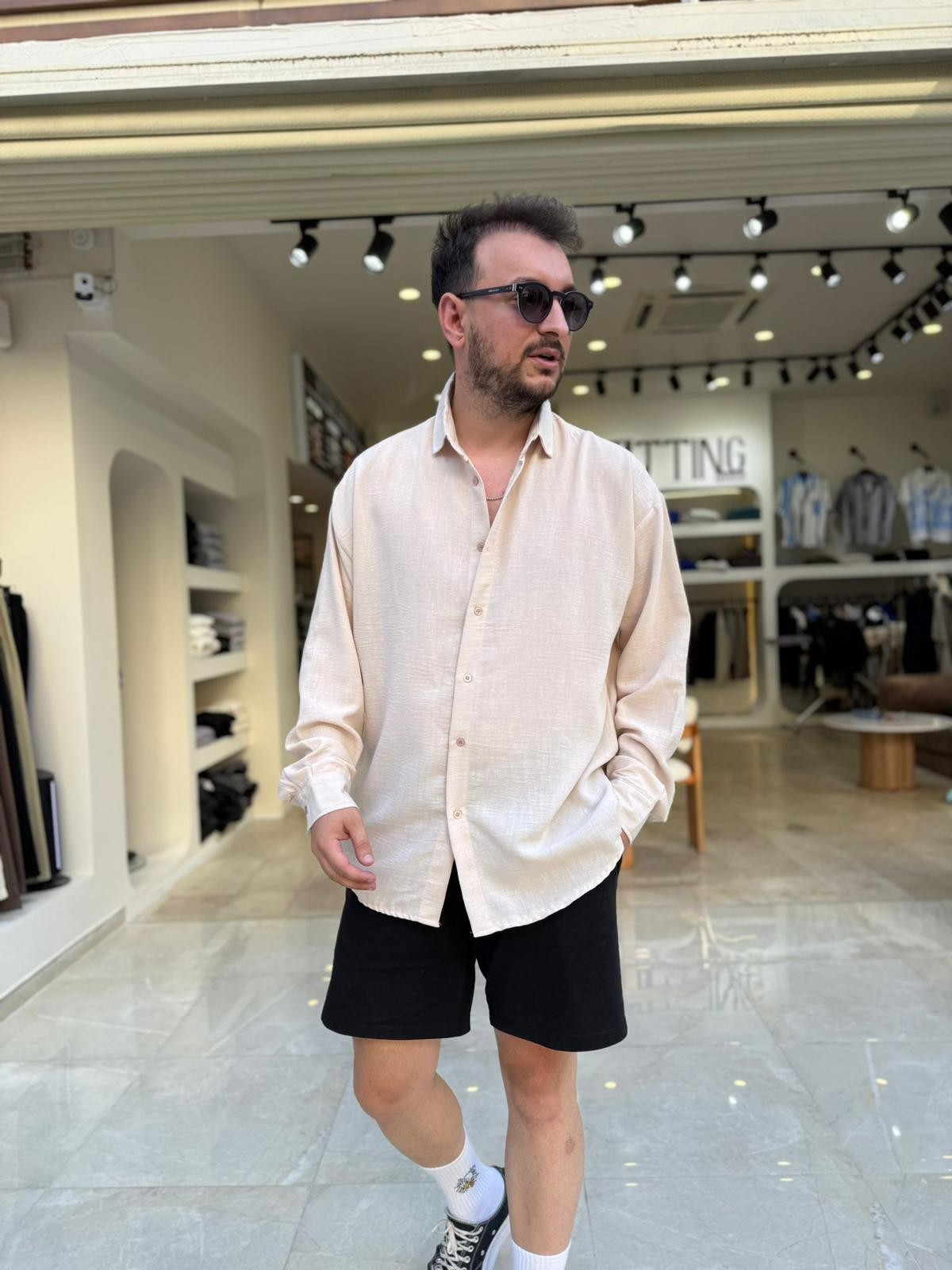 Oversize Rahat Kalıp Keten Gömlek