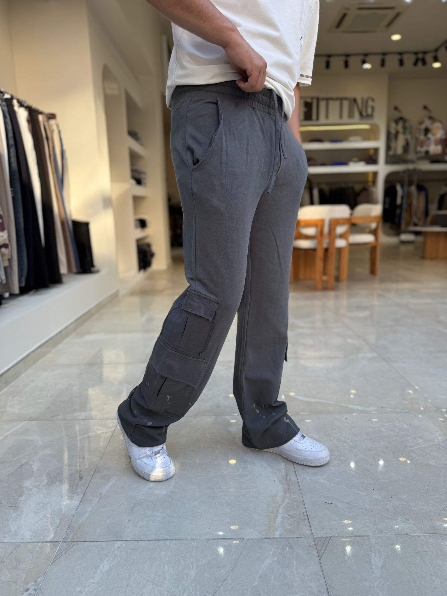 Paçası Boya Detaylı Baggy Pantolon