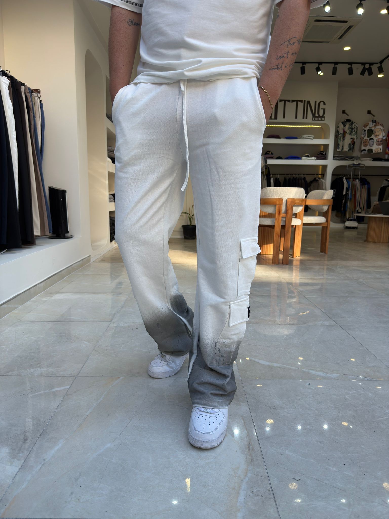 Paçası Boya Detaylı Baggy Pantolon