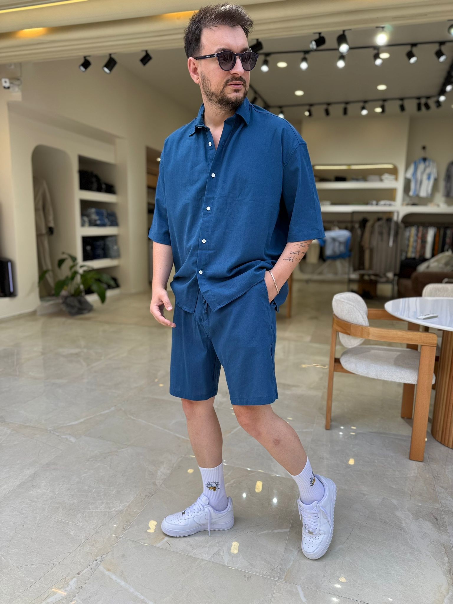 Oversize Keten Şortlu Takım