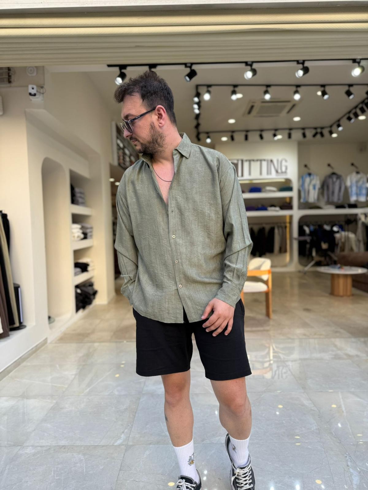 Oversize Rahat Kalıp Keten Gömlek