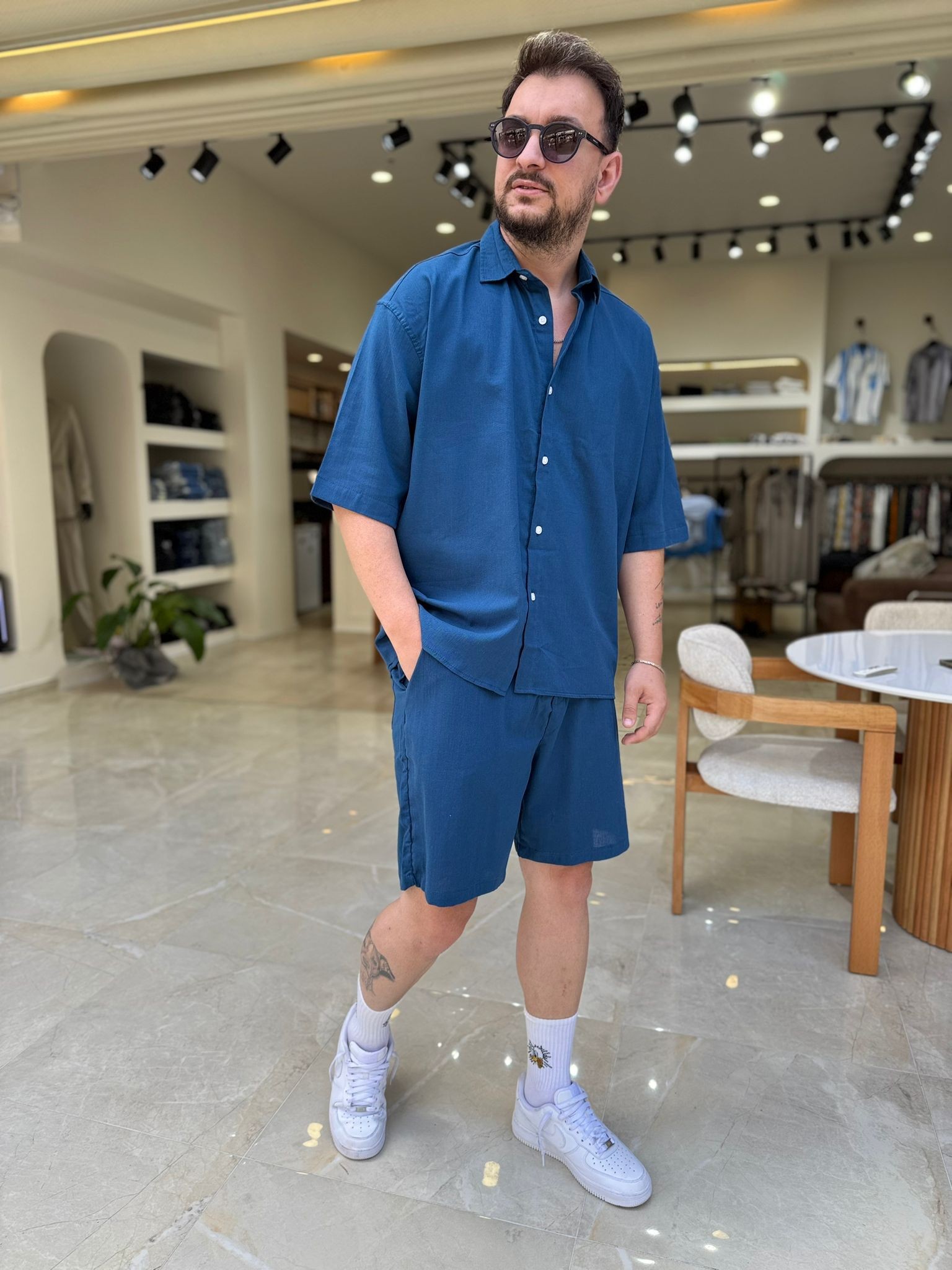 Oversize Keten Şortlu Takım