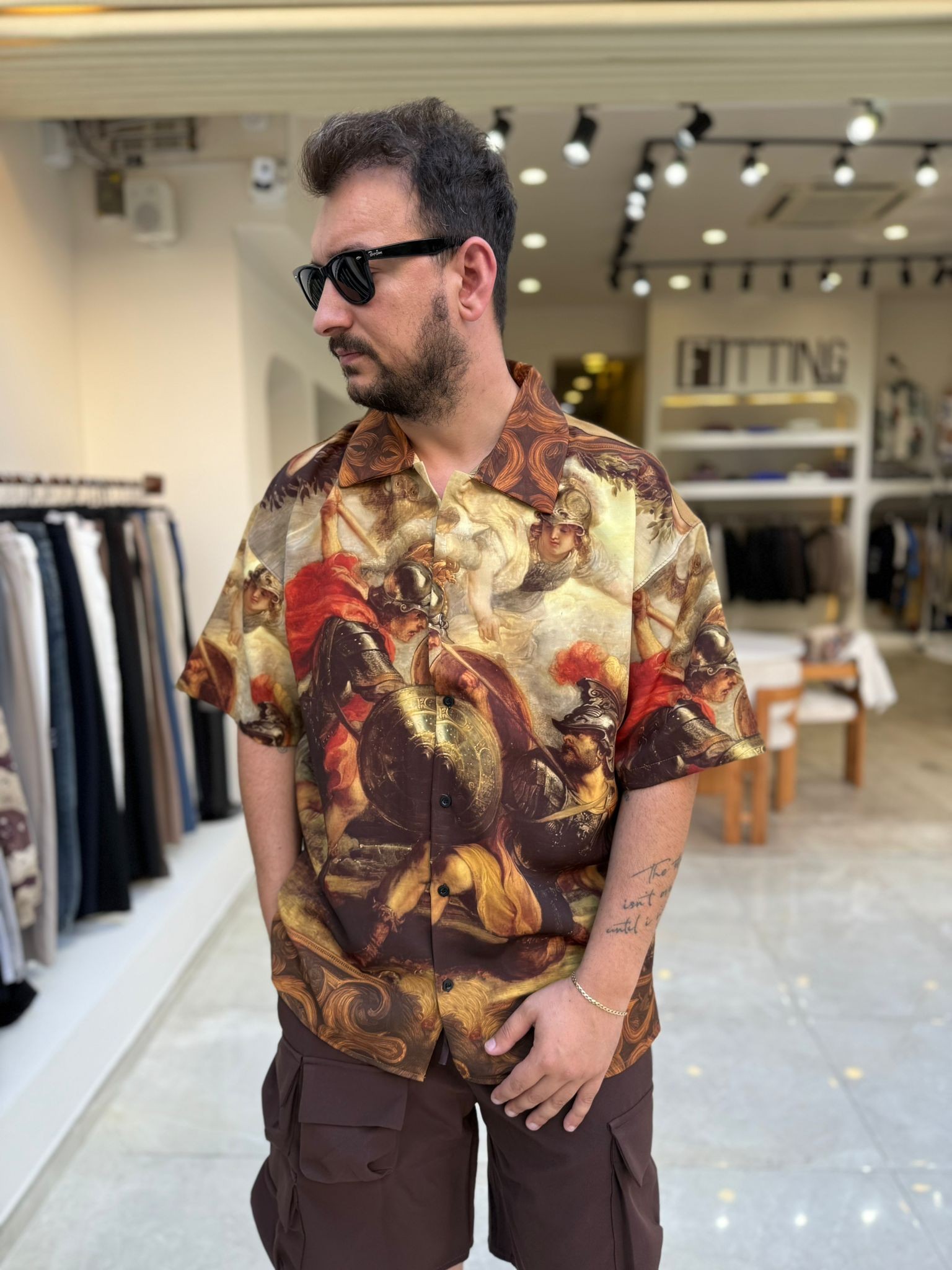 Oversize Nish Desenli Gömlek