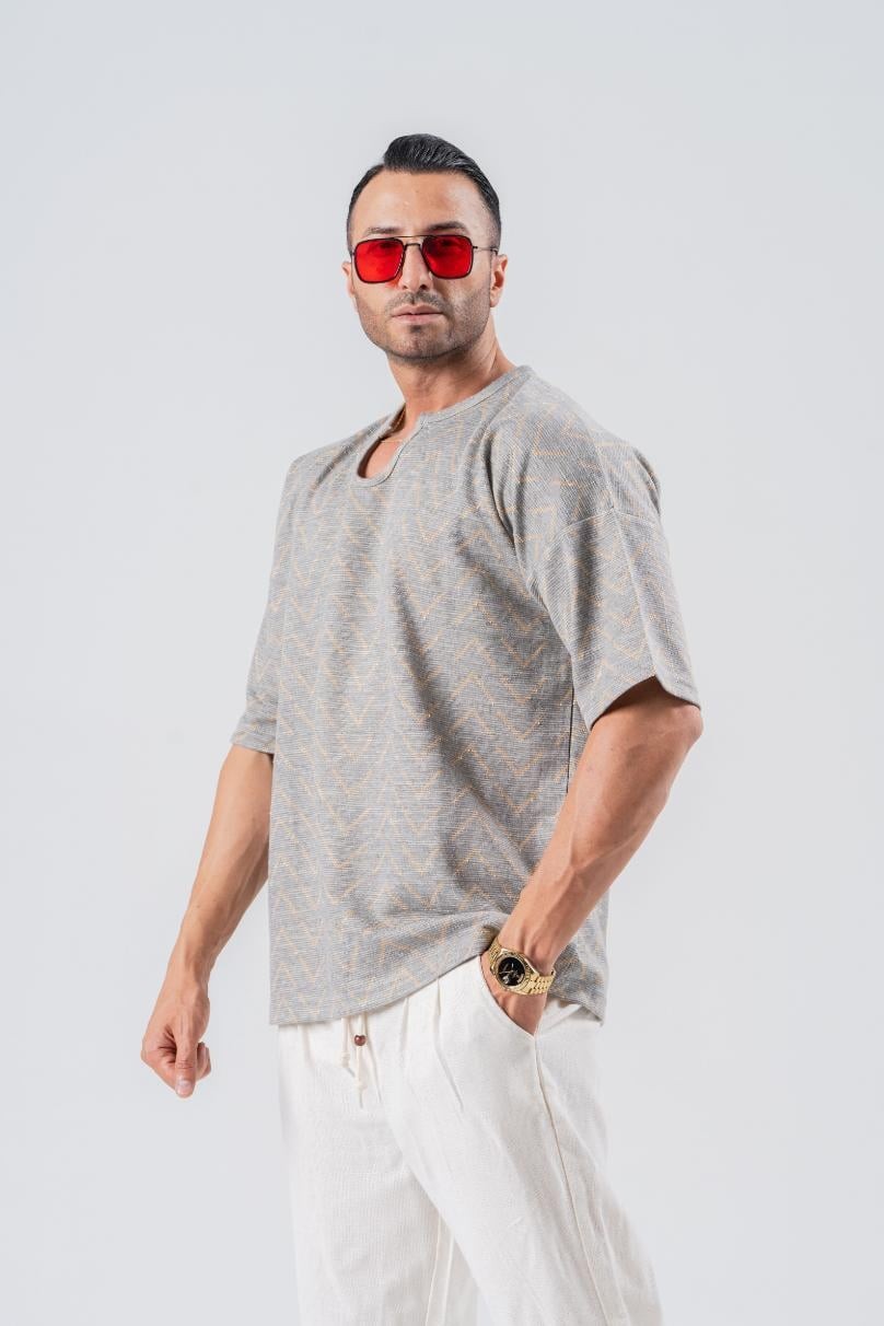 Armut Yaka Desenli Keten Tshirt