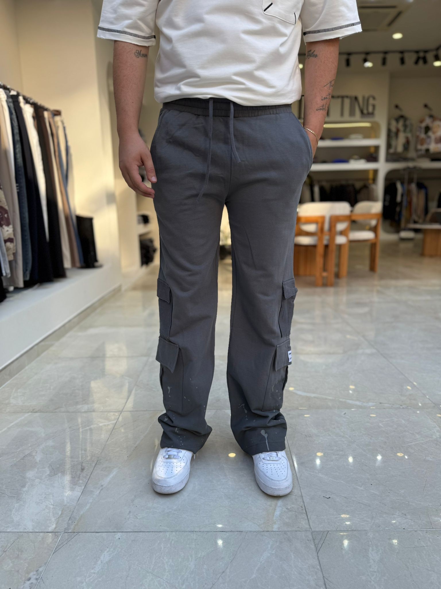 Paçası Boya Detaylı Baggy Pantolon