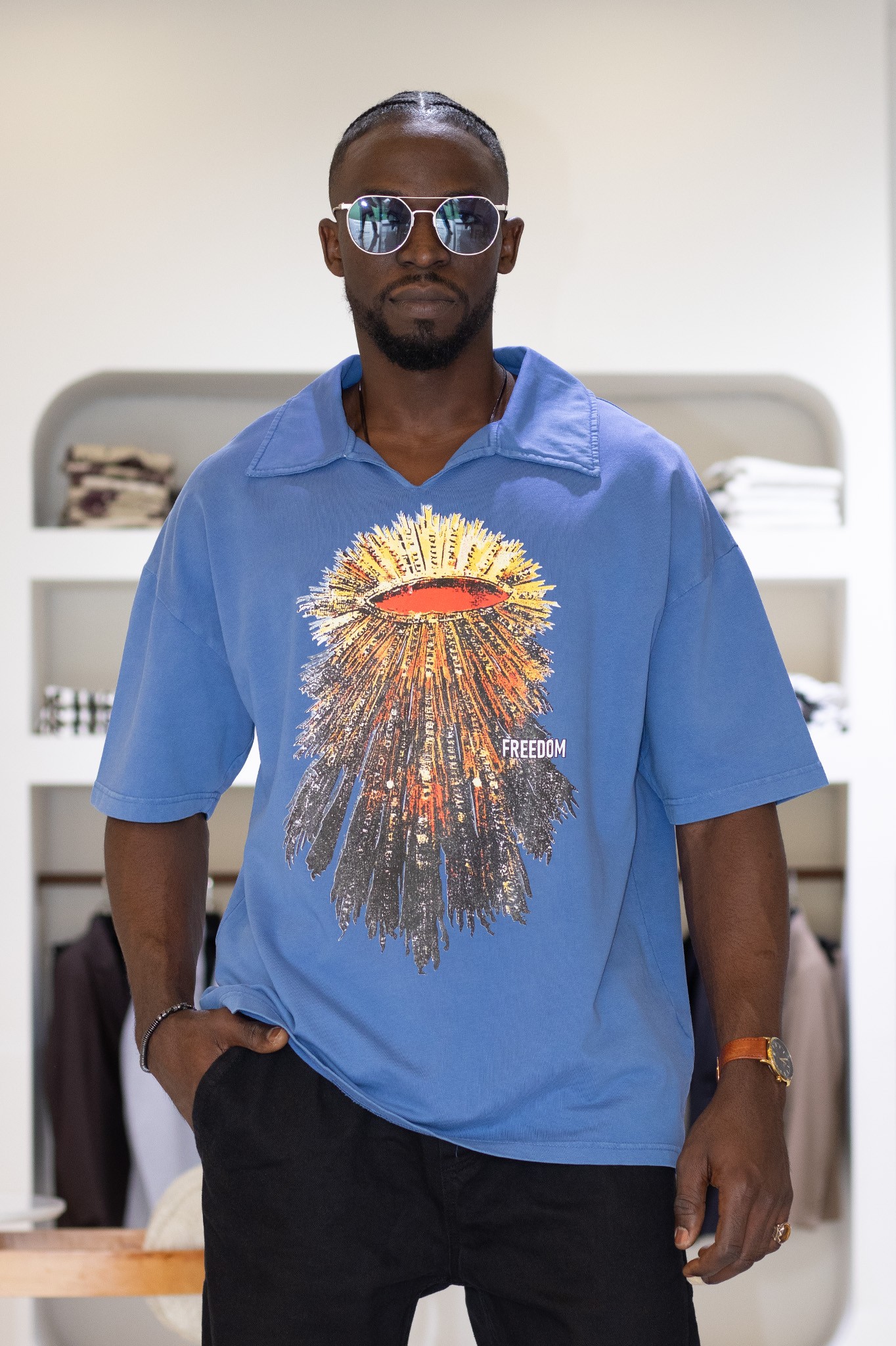 Apaç Yaka Baskılı Oversize T-Shirt
