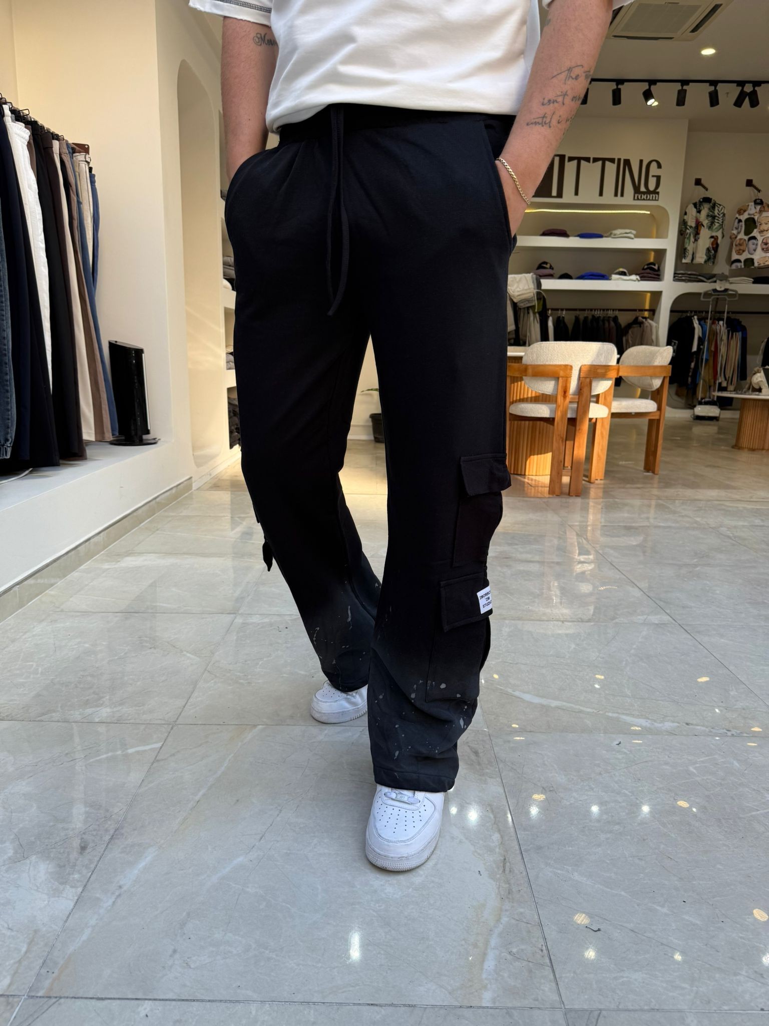 Paçası Boya Detaylı Baggy Pantolon
