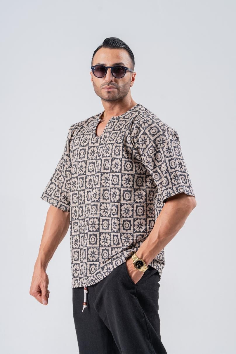 Armut Yaka Desenli Keten Tshirt