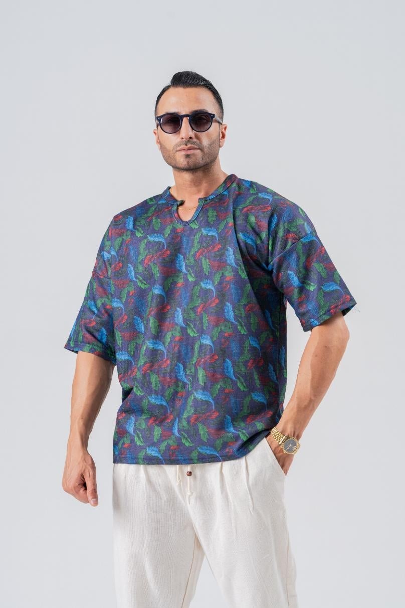 Armut Yaka Desenli Keten Tshirt
