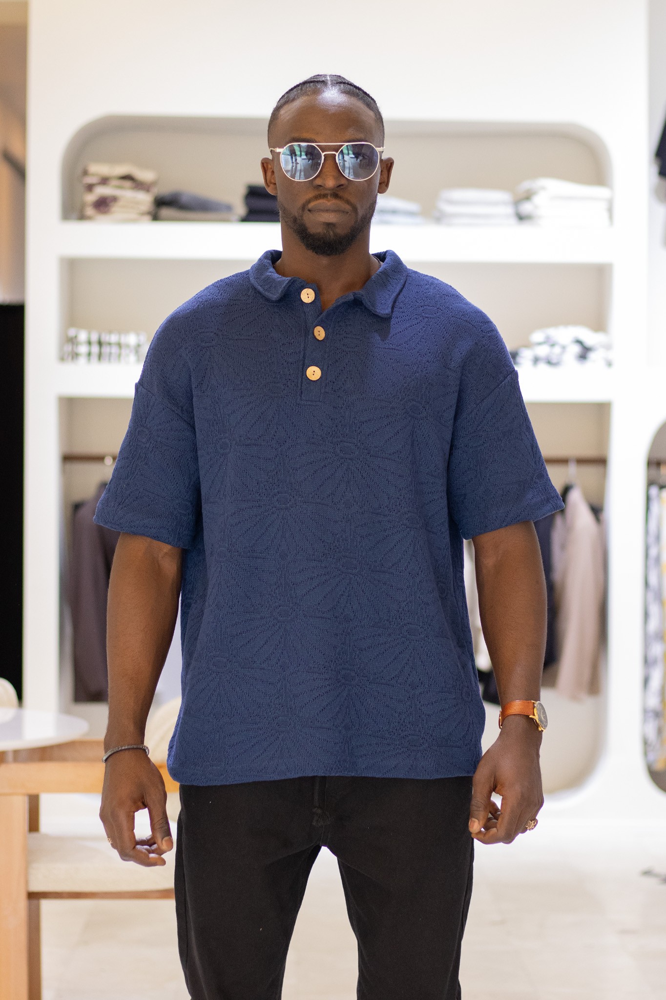 Polo Yaka Çiçek Desenli Triko Tshirt