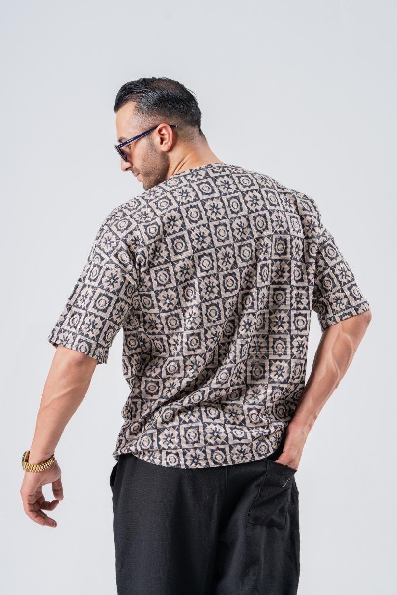Armut Yaka Desenli Keten Tshirt