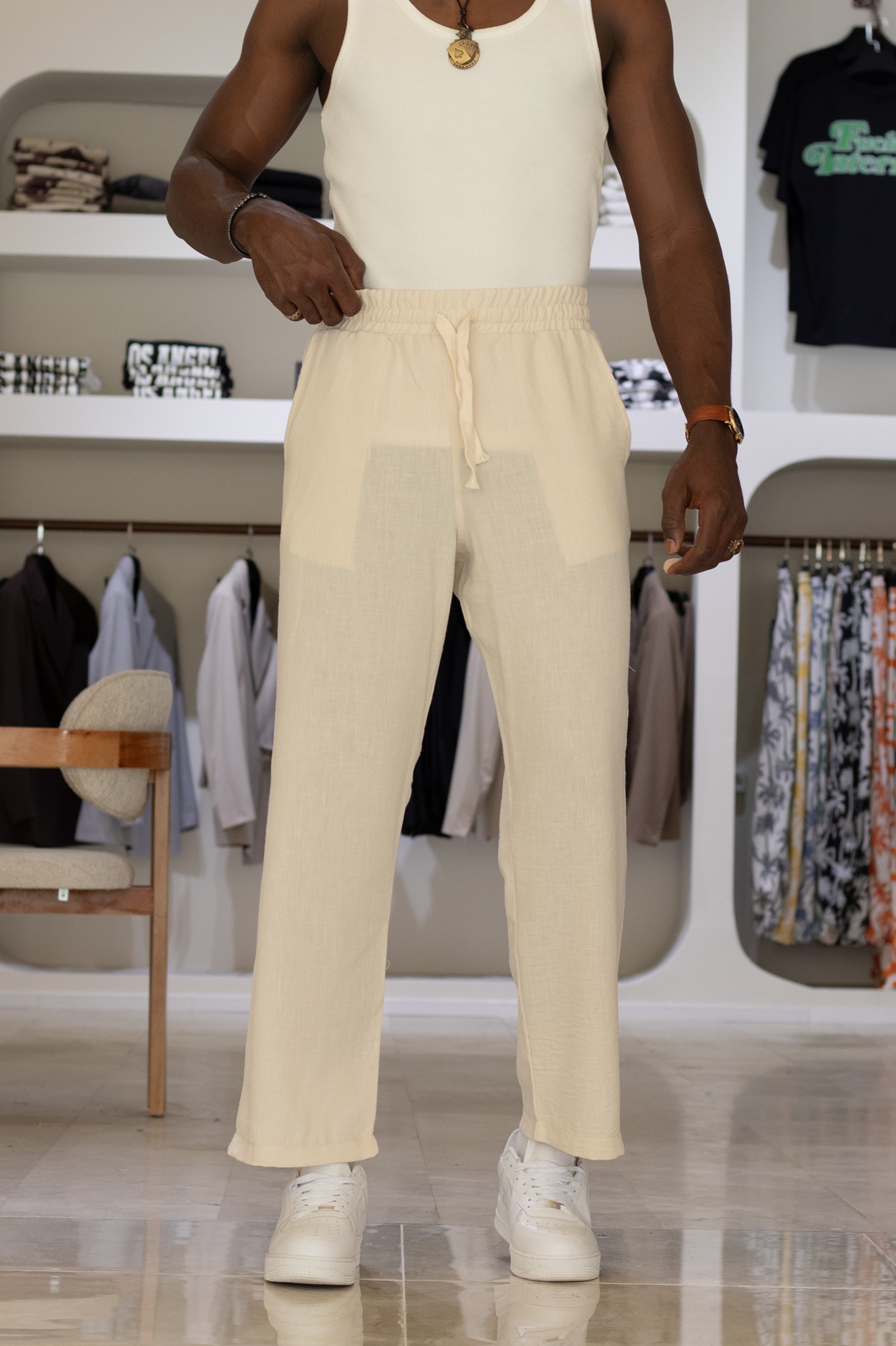 Keten Beli Lastikli Pantolon