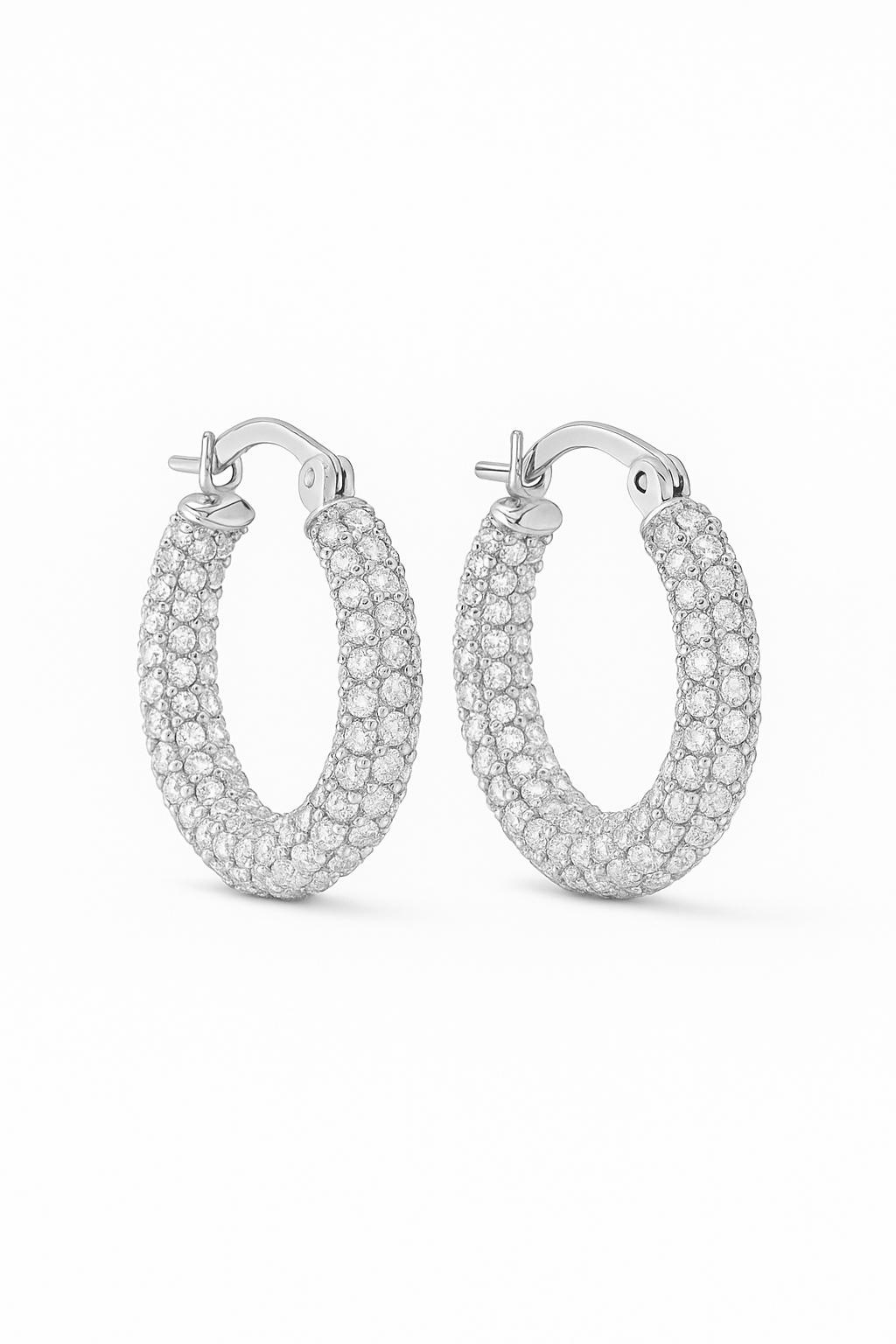 Hoop Taşlı Halka Küpe 925 Ayar Gümüş
