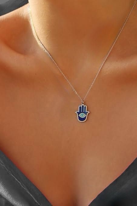 Hamsa 925 Ayar Gümüş ve Altın Kaplama Kolye